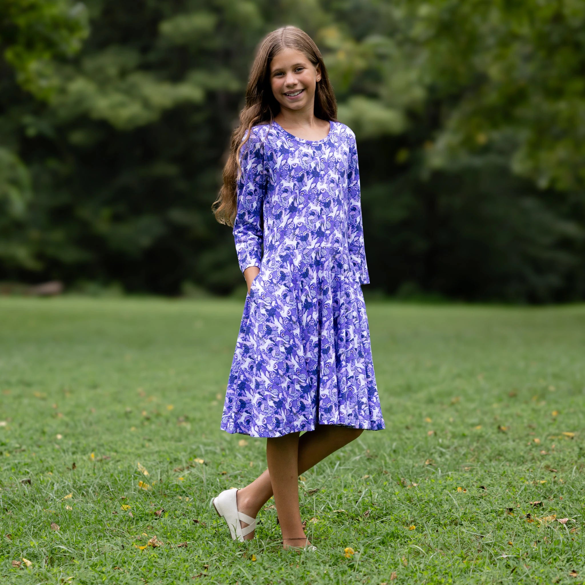 Pegasus 3/4th Sleeves Kids Twirl Dress