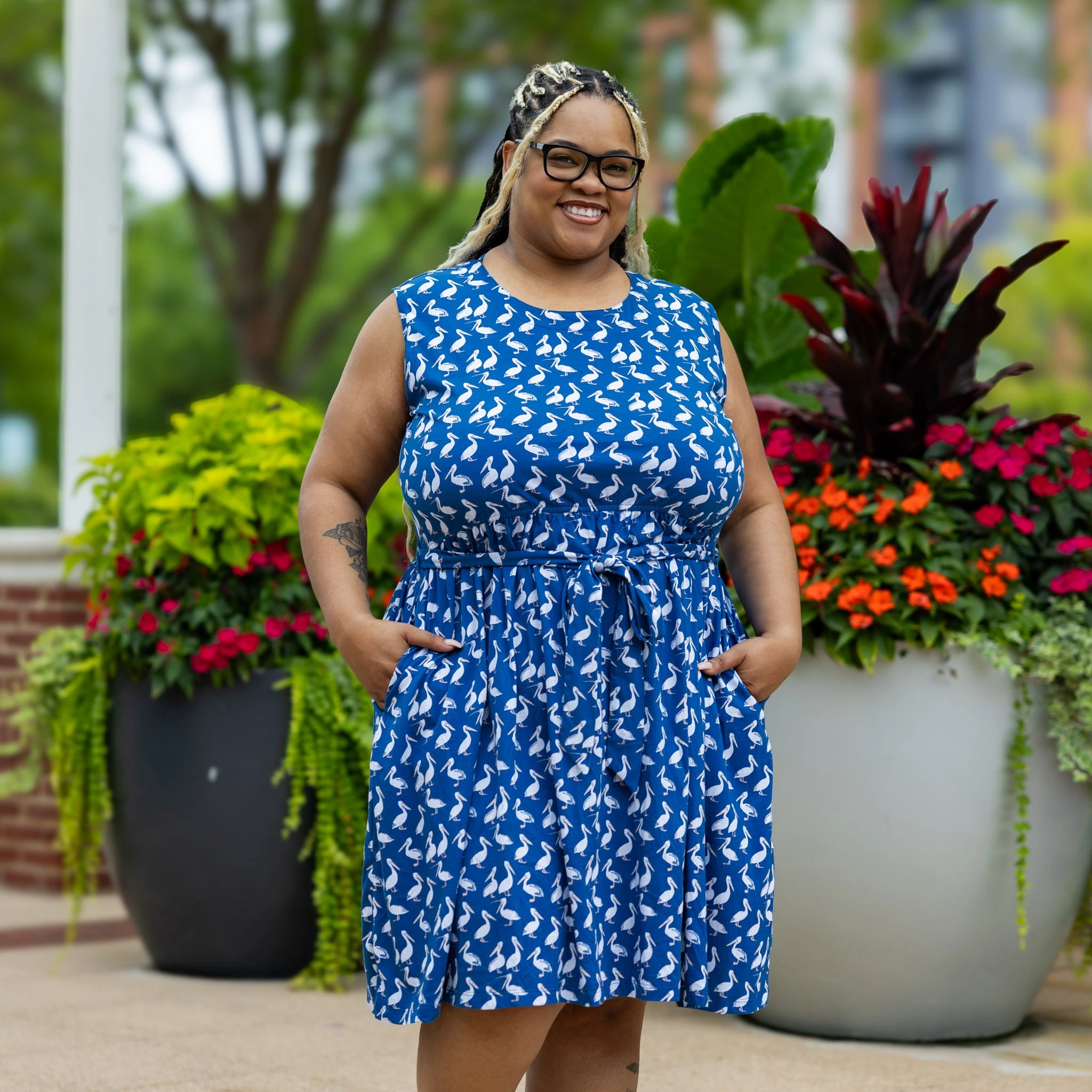 Pelicans Sleeveless Belted Dress