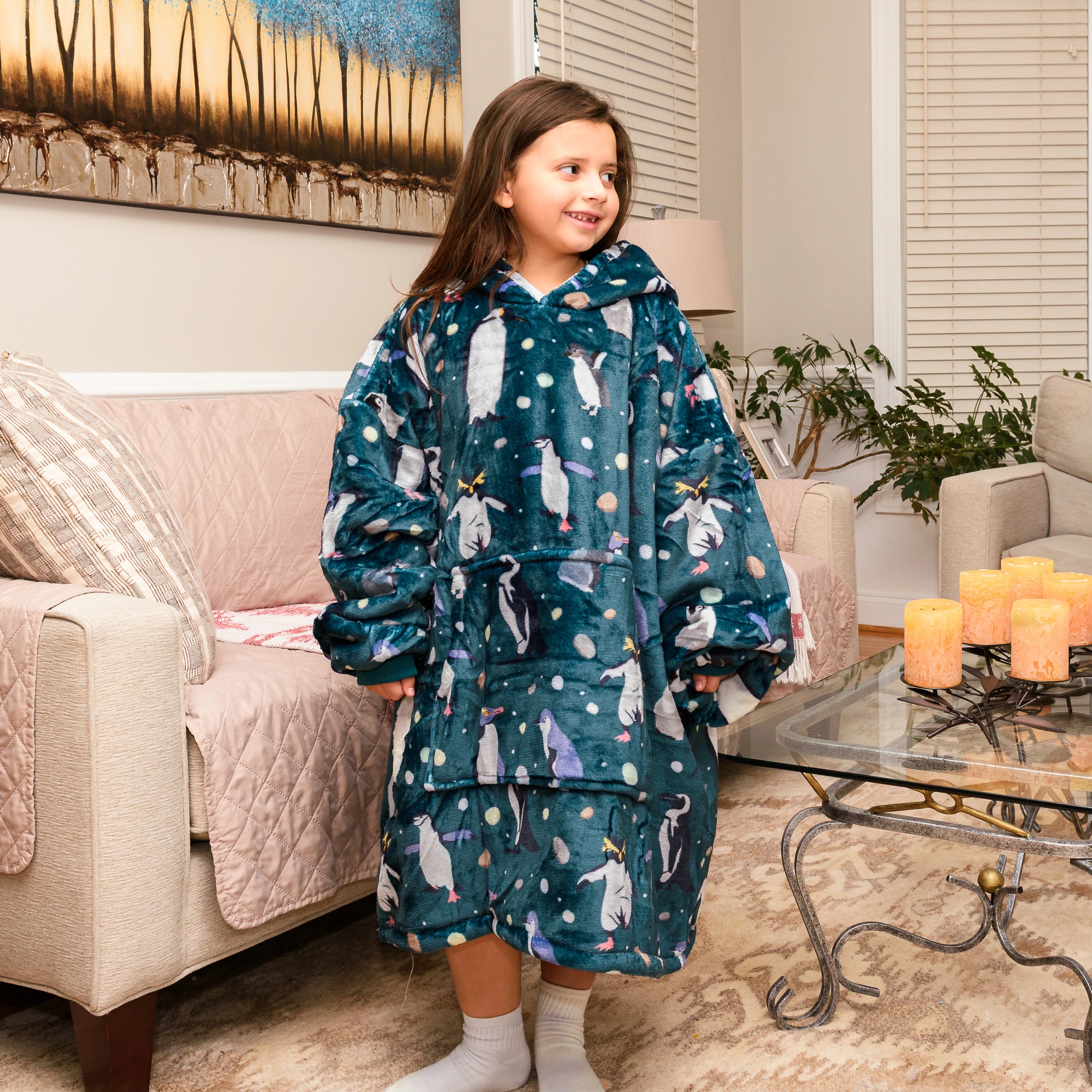 Penguins Parade Kids Blanket Hoodie