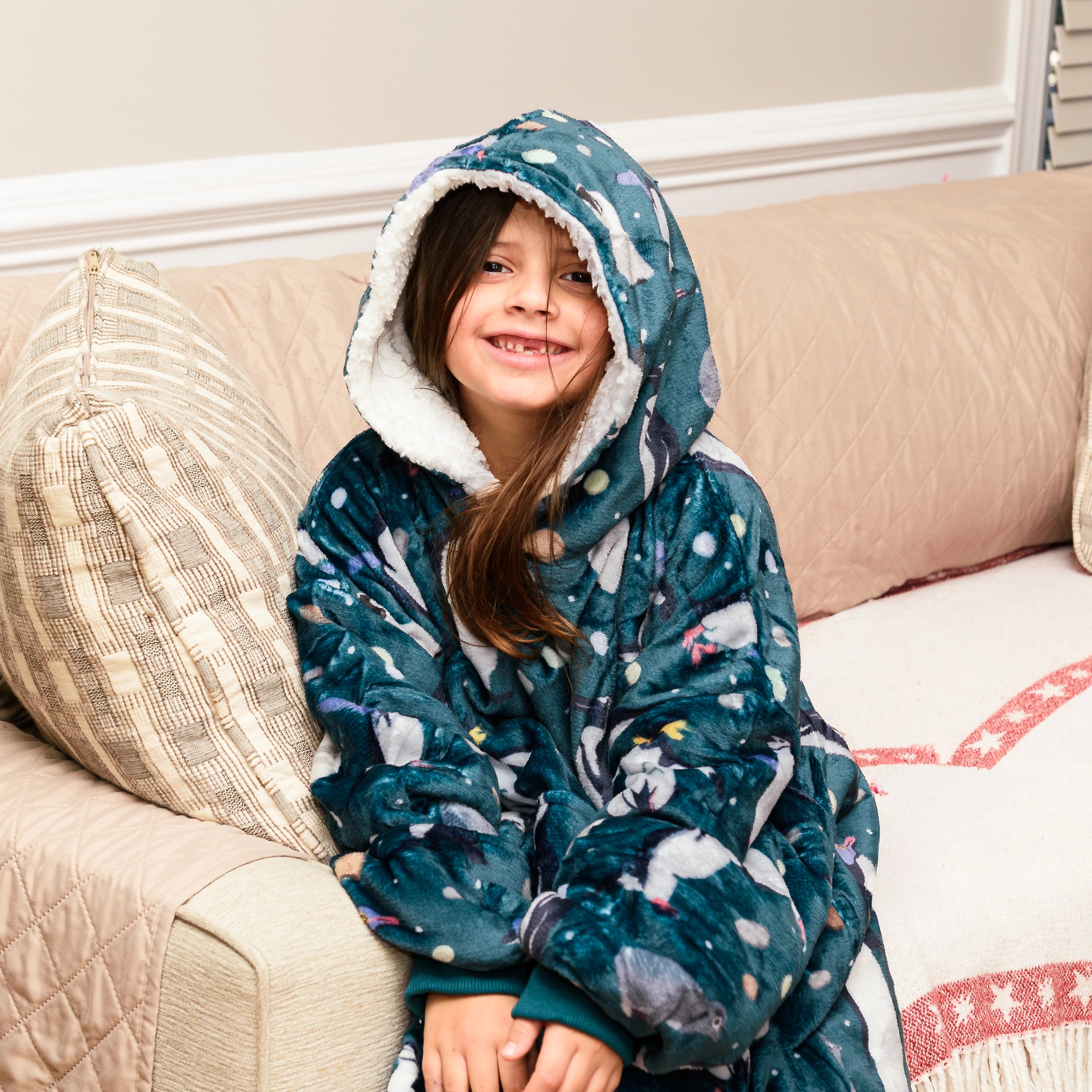 Penguins Parade Kids Blanket Hoodie