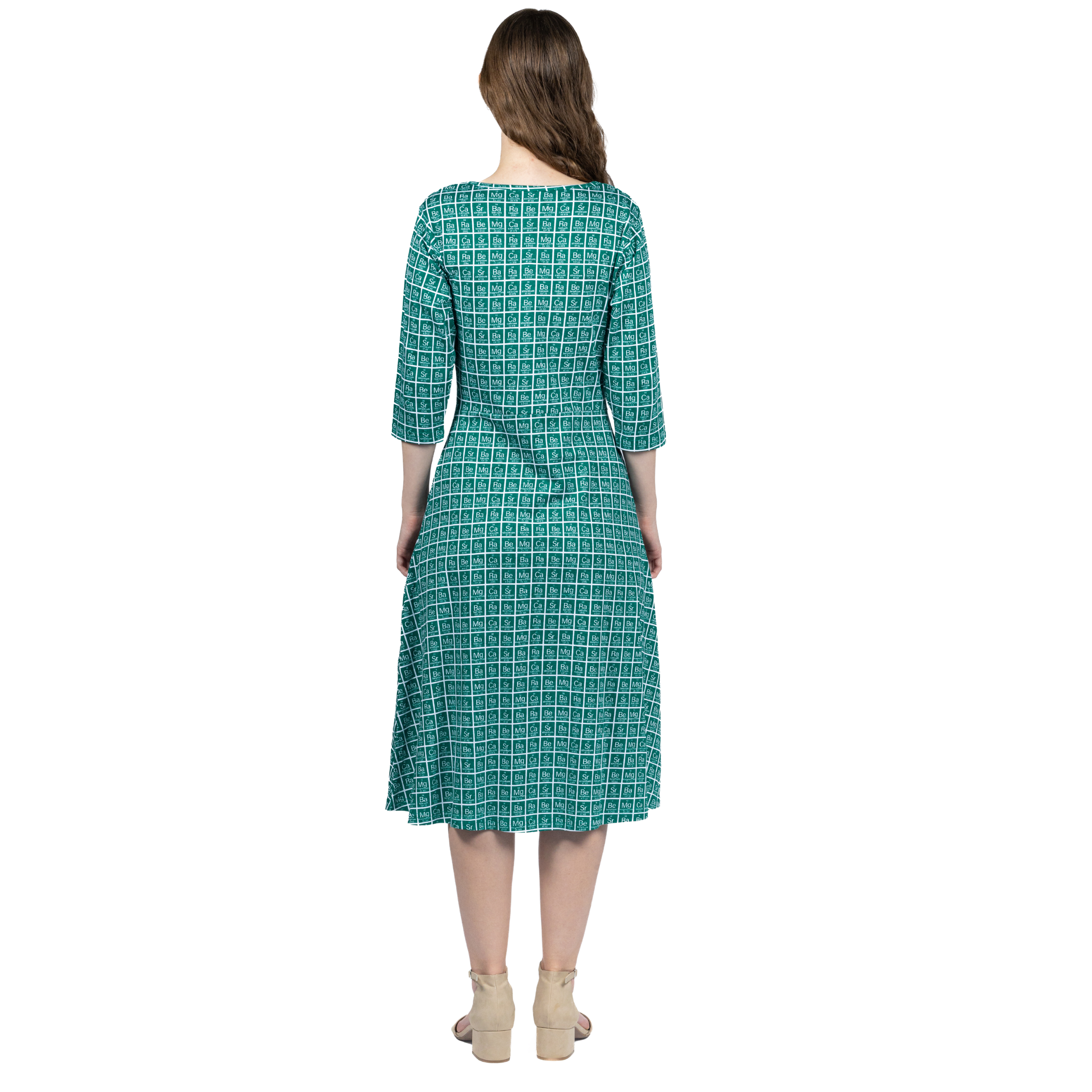 Periodic Table Alkaline-Earth Metals 3/4th Sleeves Midi Dress (With Waist Seam)