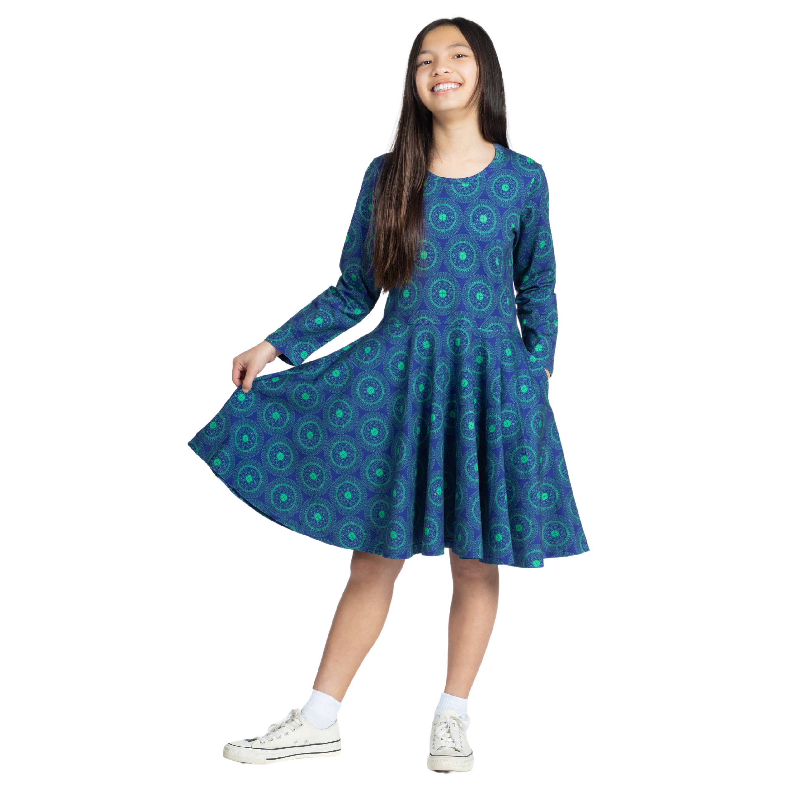 Pi Mandala Long Sleeve Kids Twirl Dress