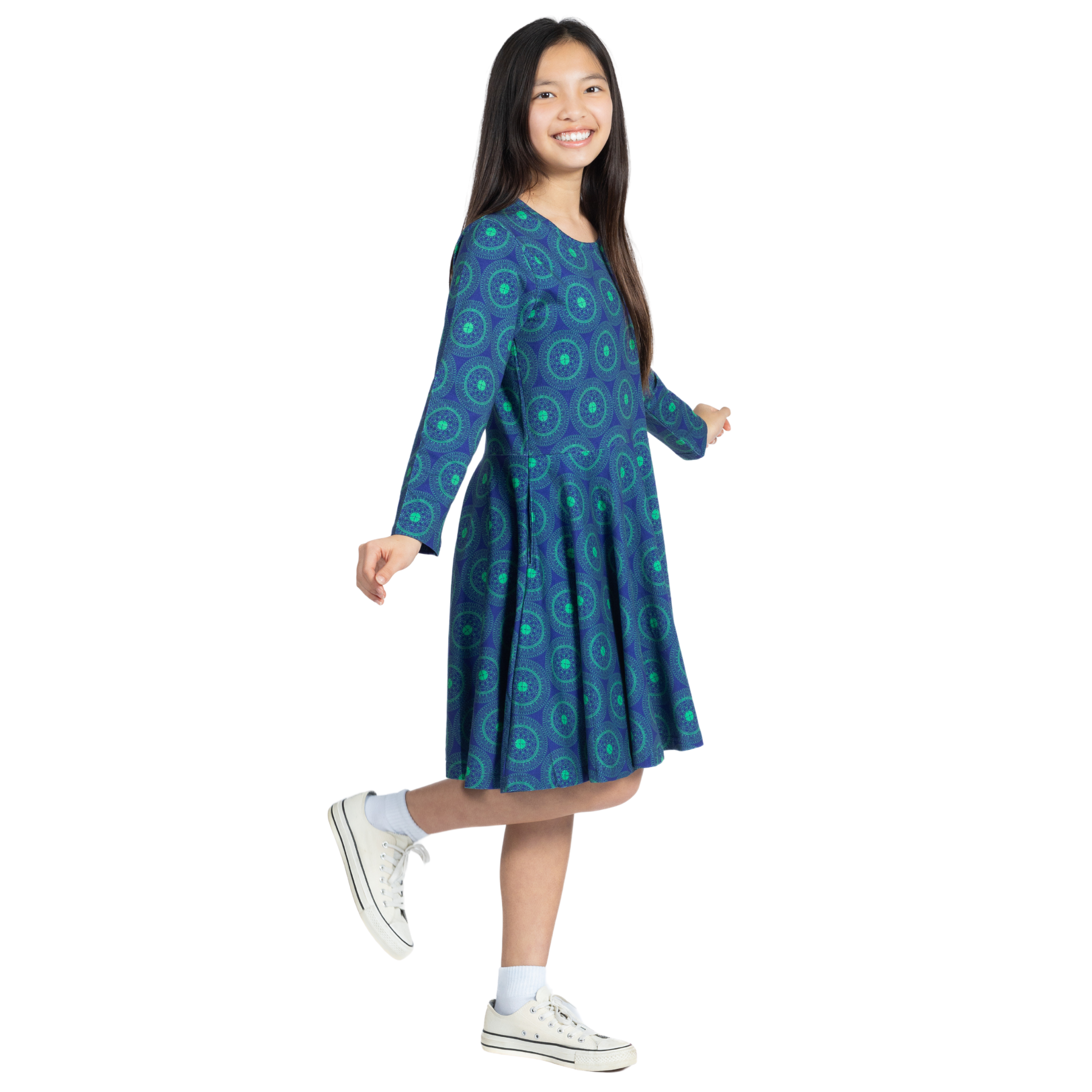 Pi Mandala Long Sleeve Kids Twirl Dress