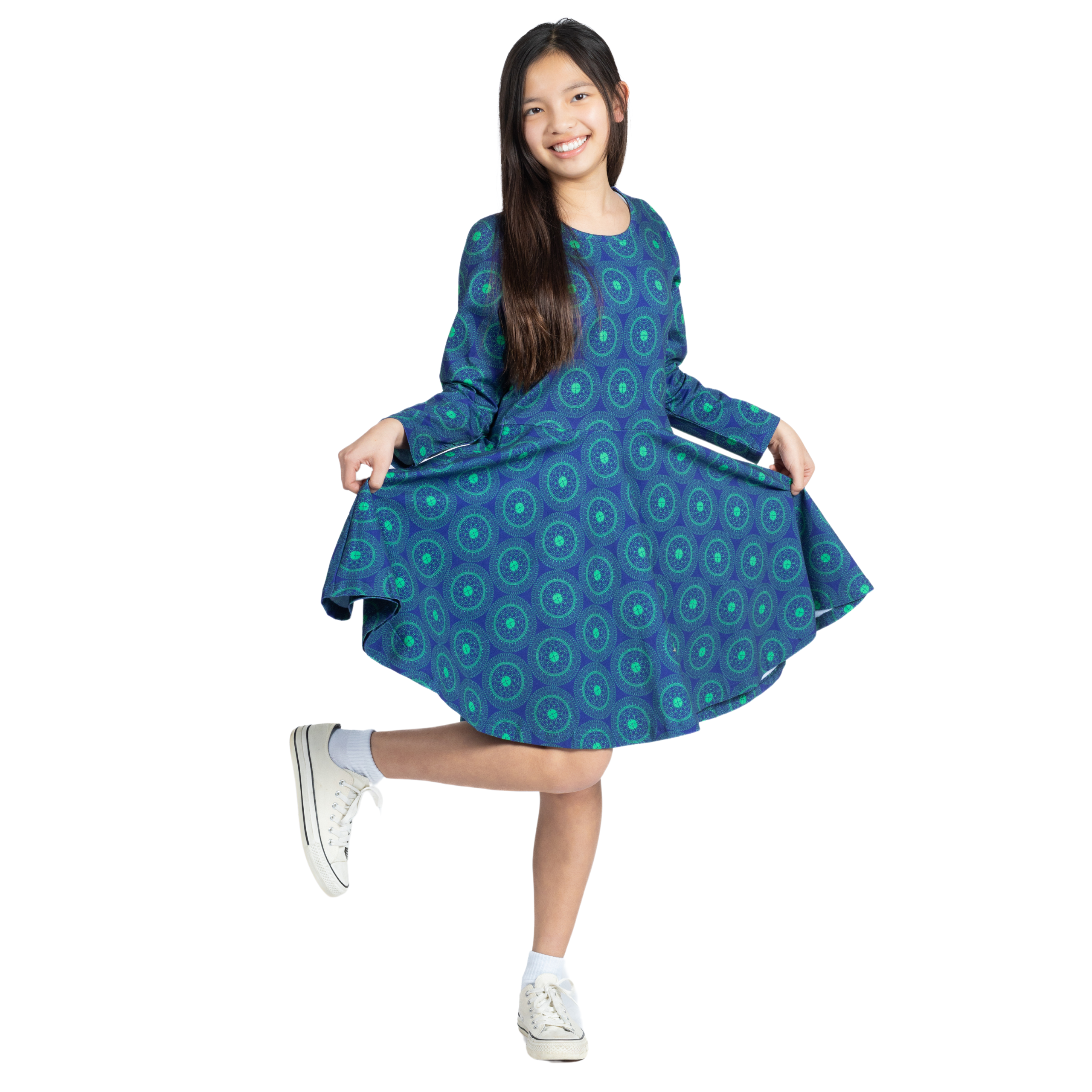 Pi Mandala Long Sleeve Kids Twirl Dress