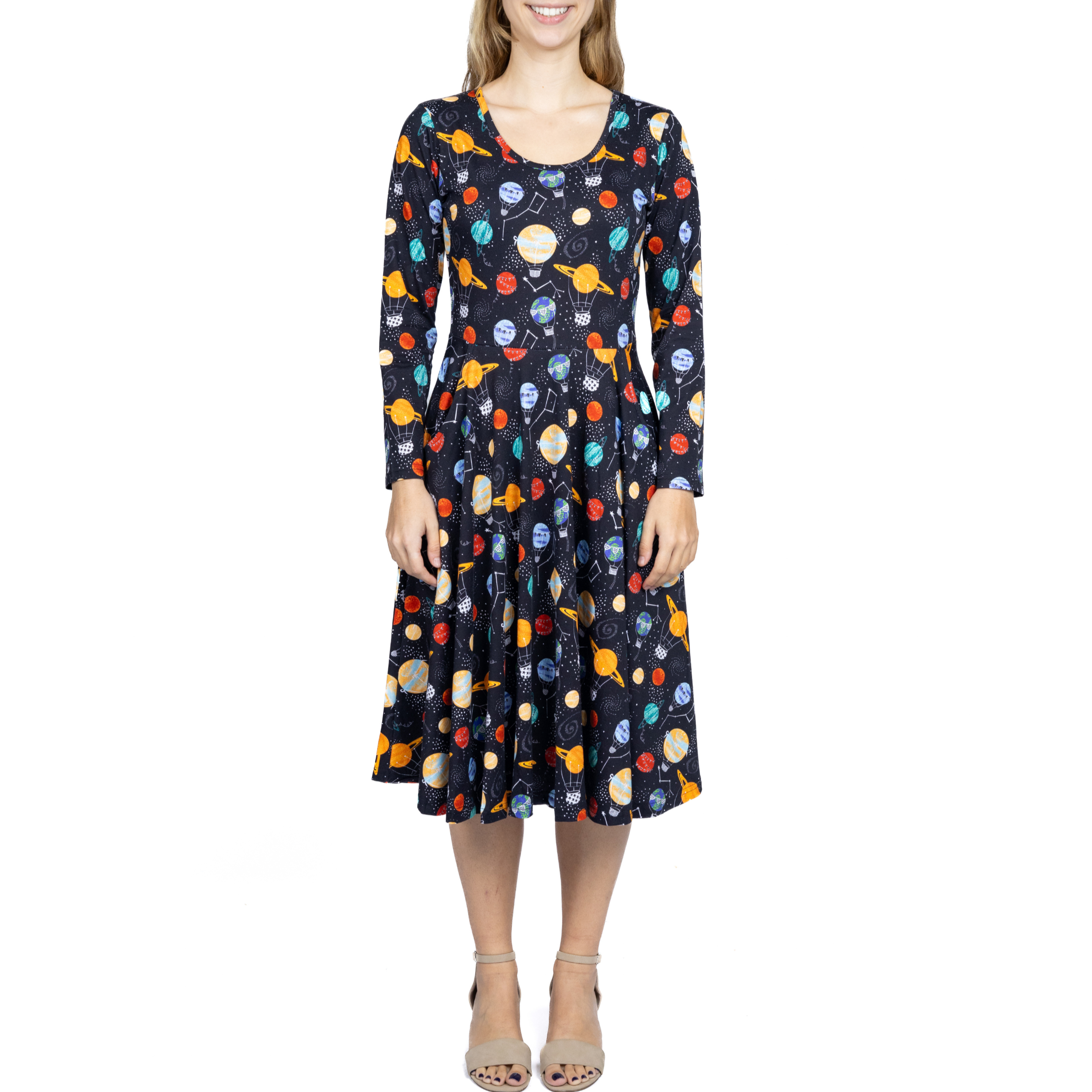 Planet Balloons Long Sleeves Twirl Dress