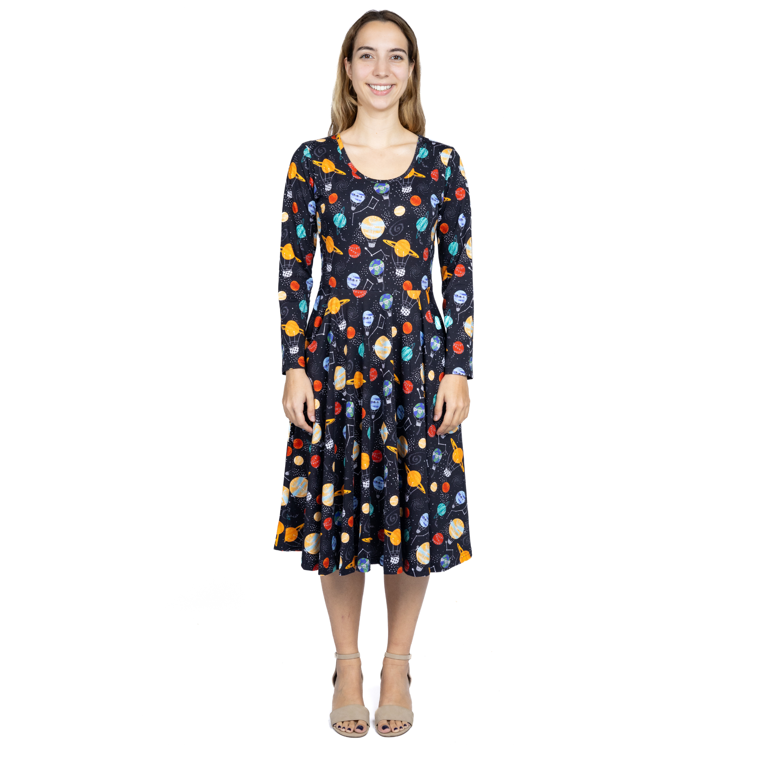 Planet Balloons Long Sleeves Twirl Dress