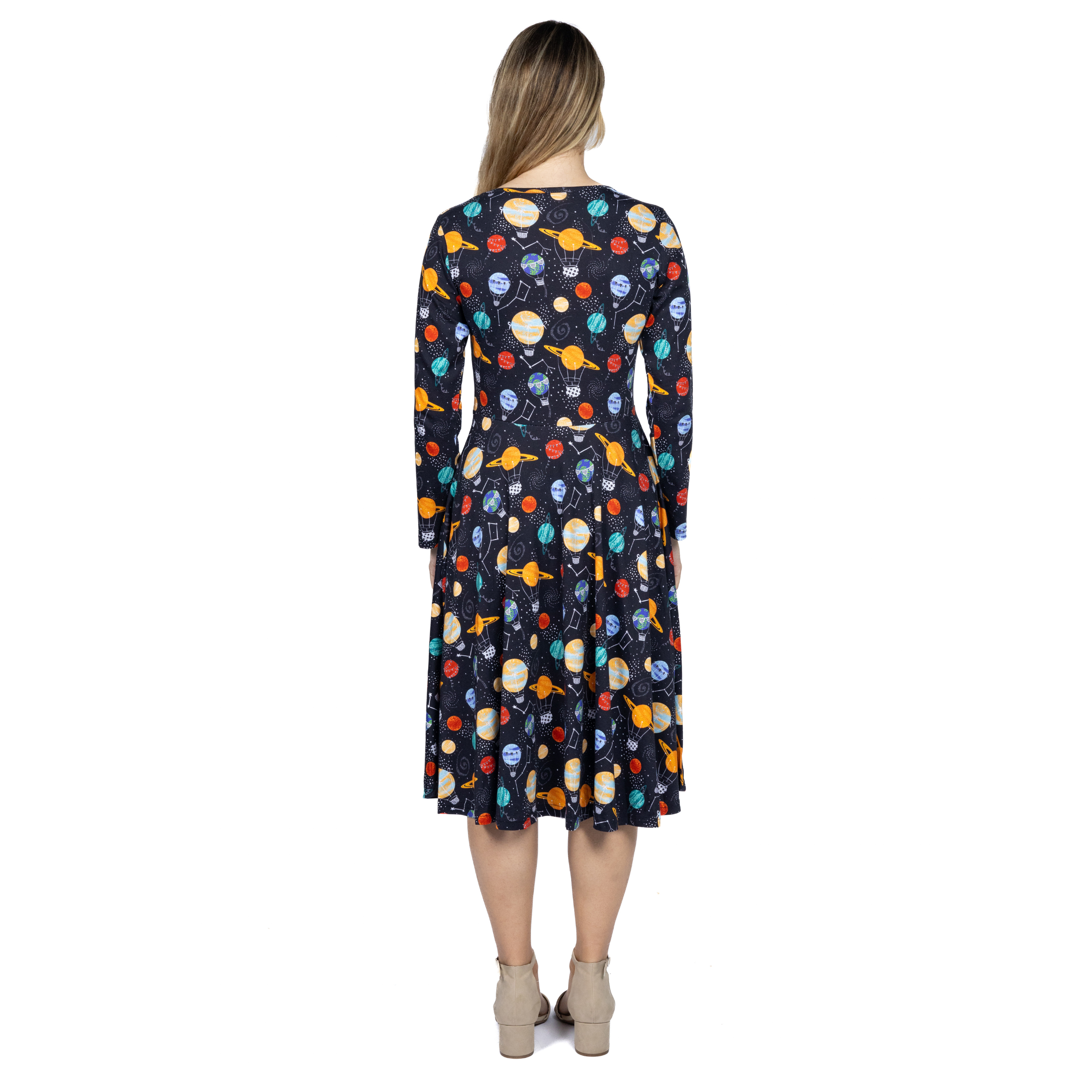 Planet Balloons Long Sleeves Twirl Dress