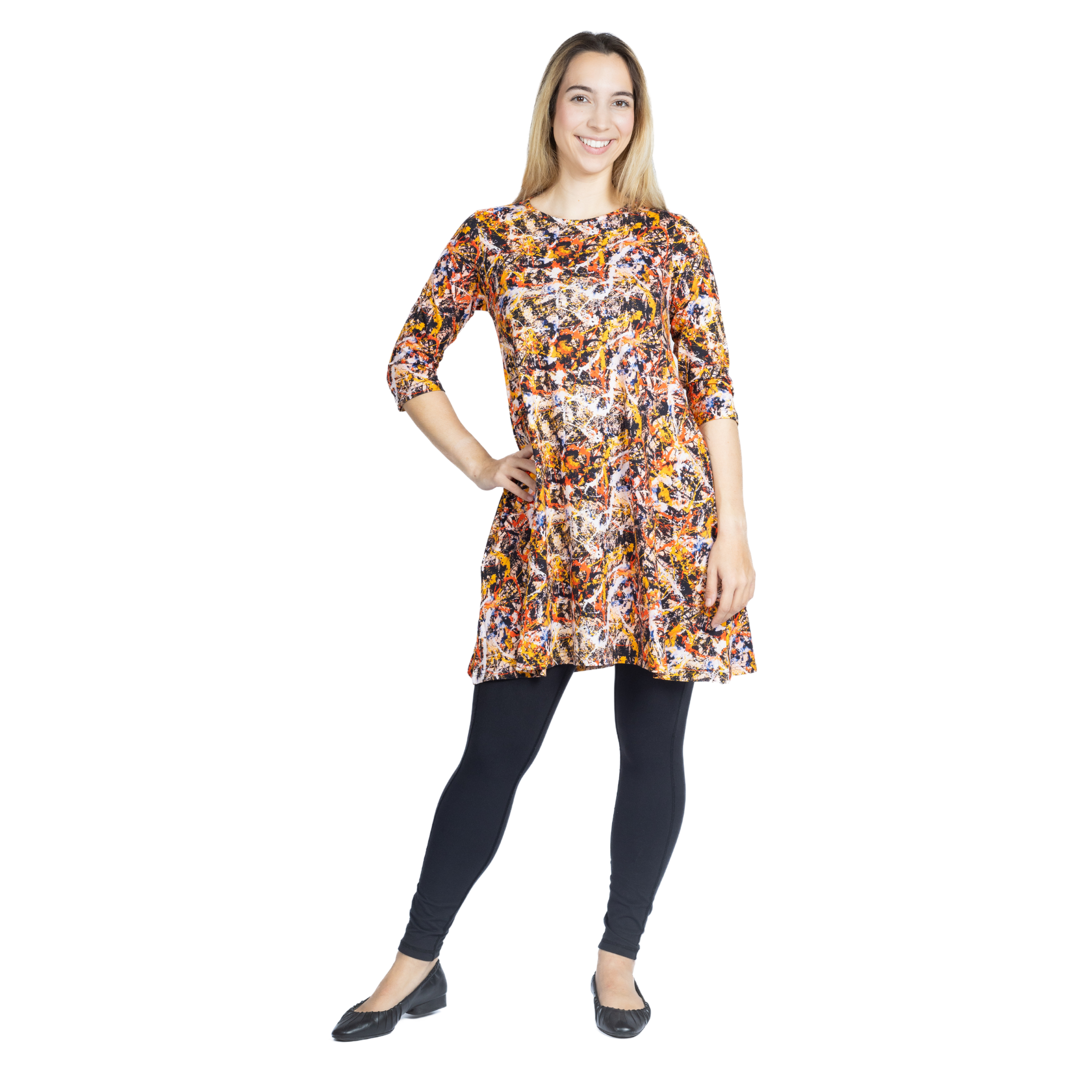 Abstract Convergence Art 3/4th Sleeves Long Tunic