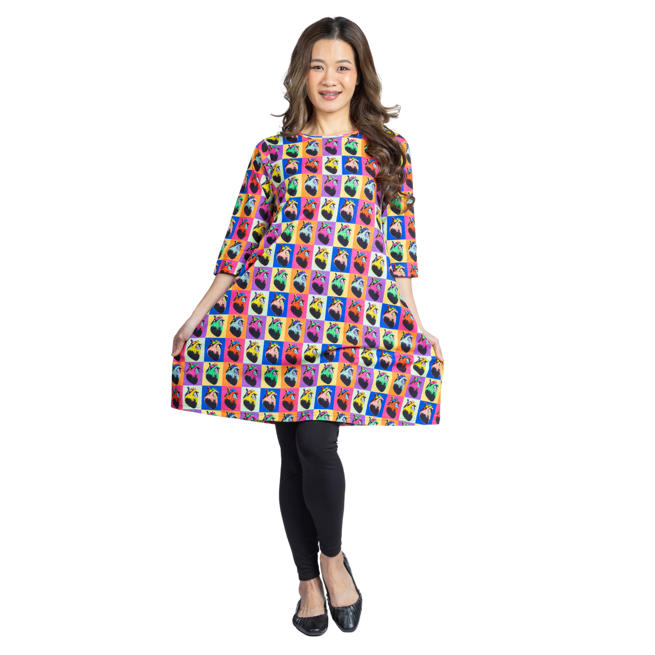 Pop Art Hearts 3/4th Sleeves Long Tunic