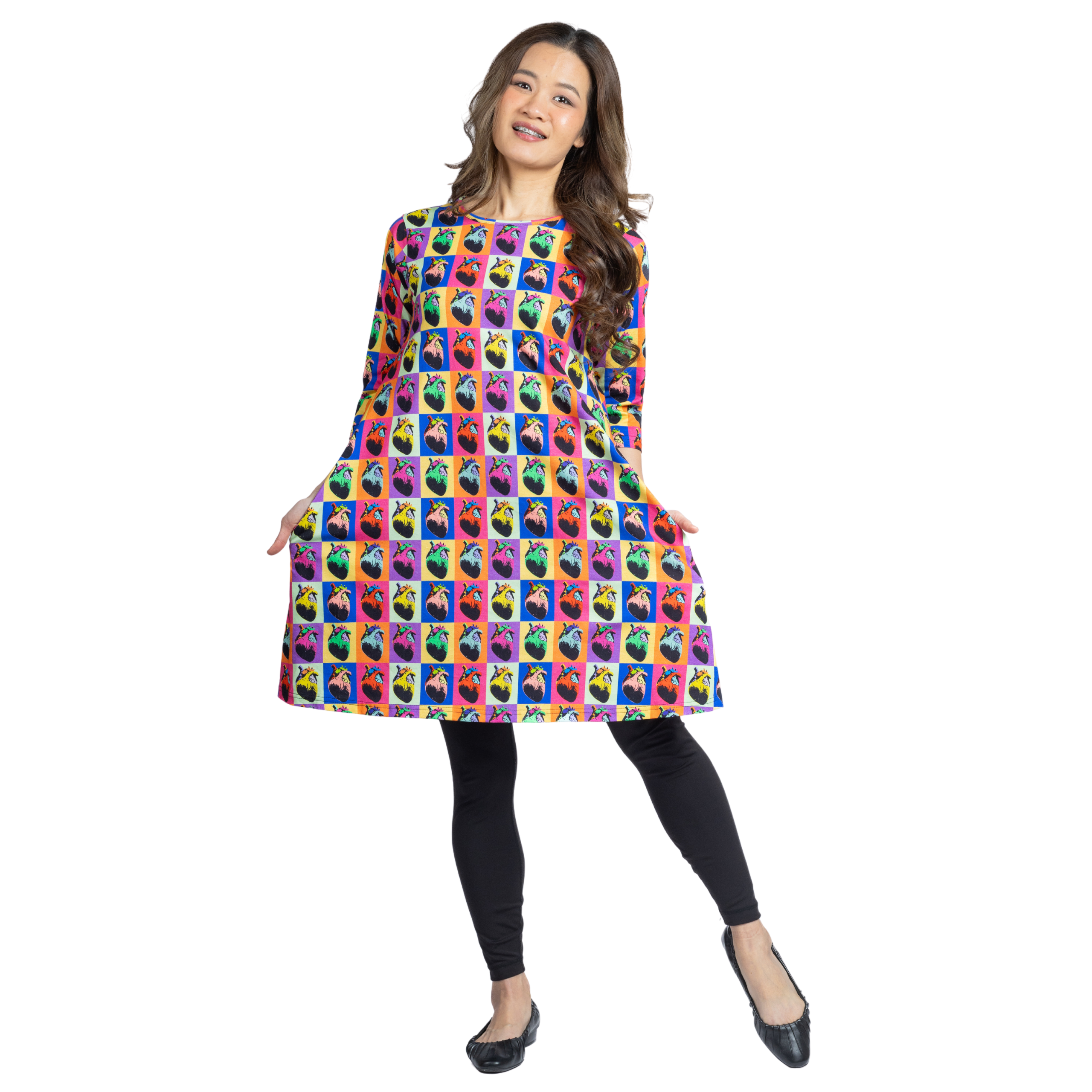 Pop Art Hearts 3/4th Sleeves Long Tunic