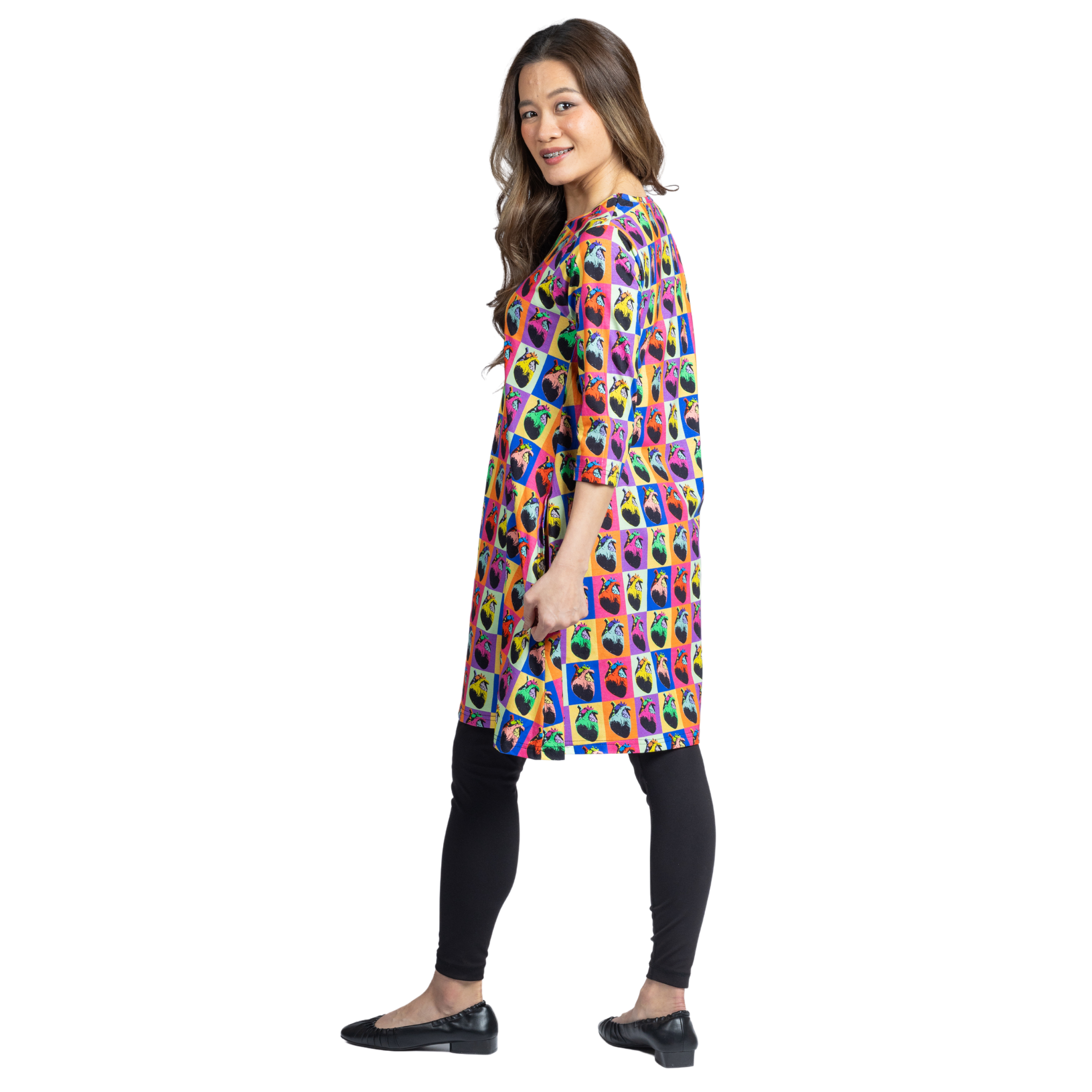 Pop Art Hearts 3/4th Sleeves Long Tunic