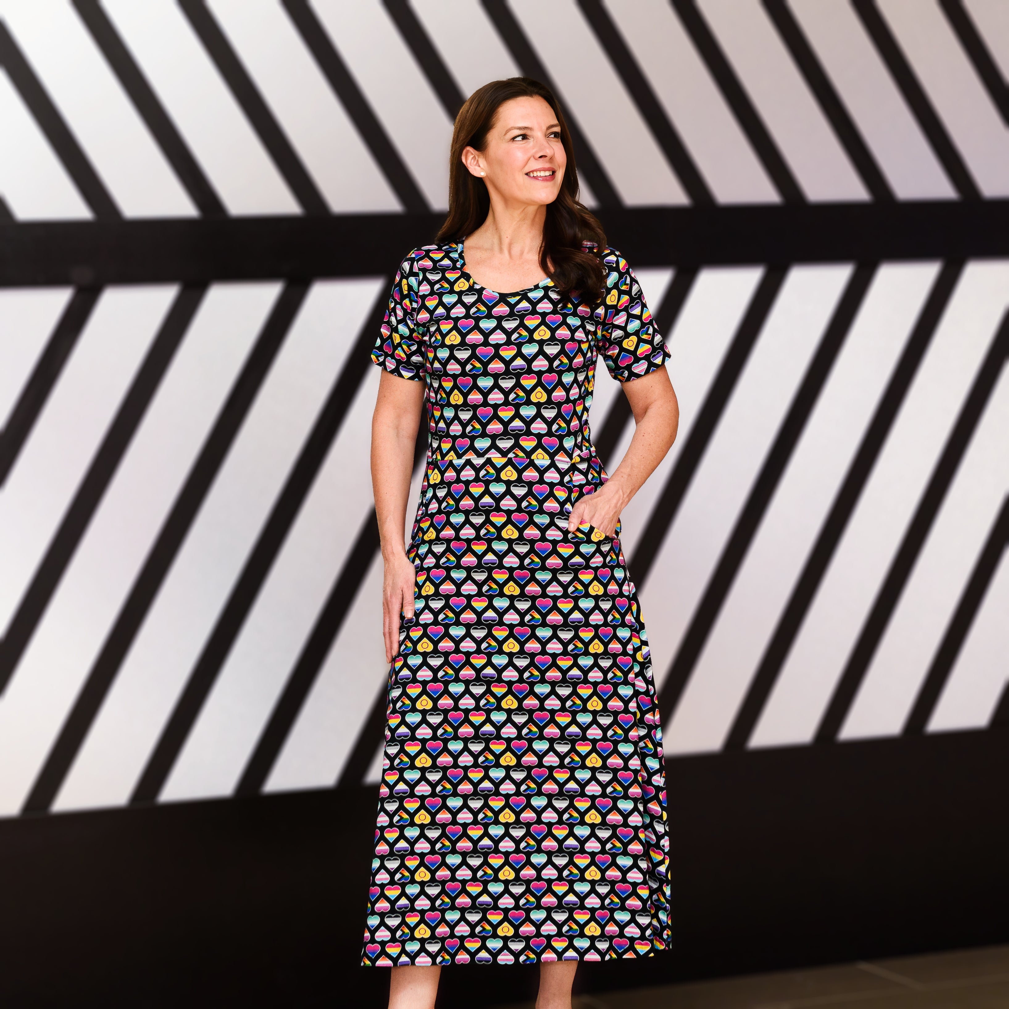 Pride Hearts Midi Dress (With Waist Seam)