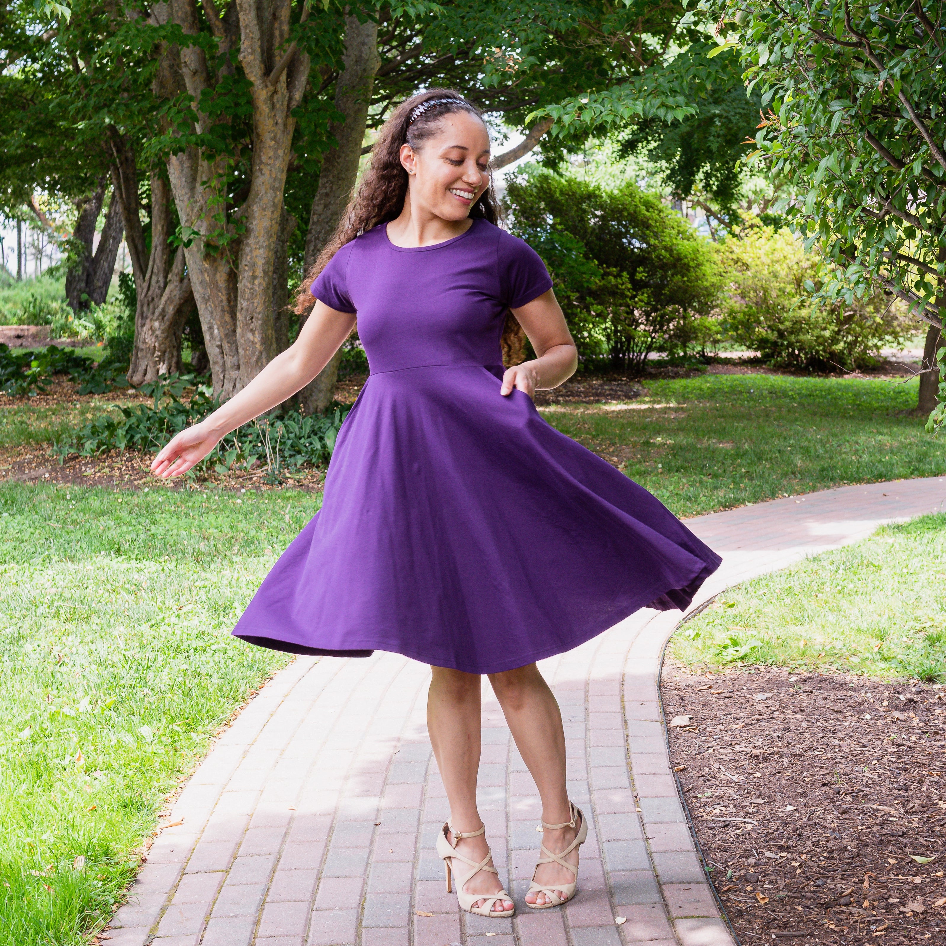 Purple Petite Twirl Dress with Pockets