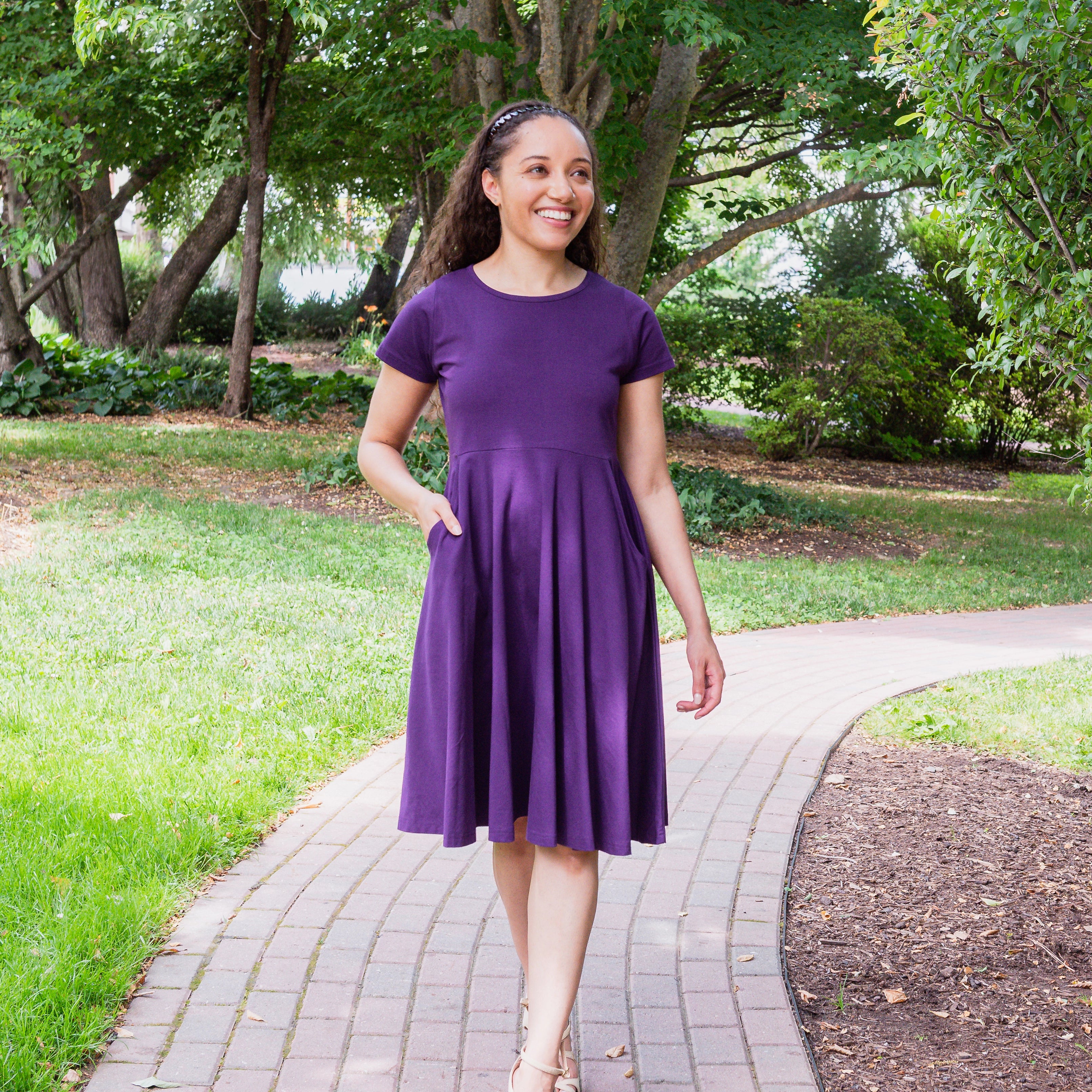 Purple Petite Twirl Dress with Pockets