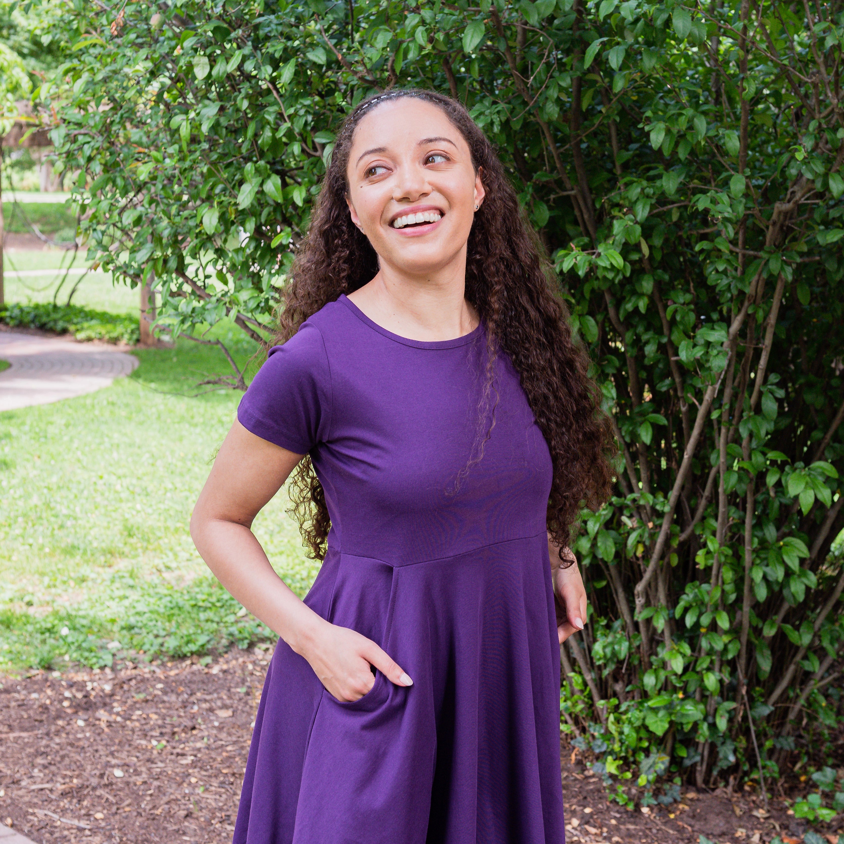 Purple Petite Twirl Dress with Pockets