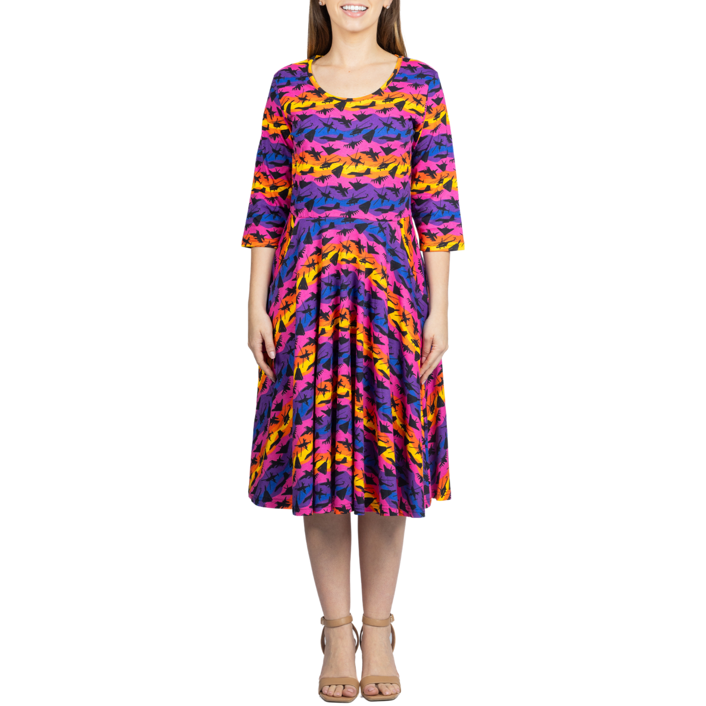 Rainbow & Airplanes 3/4th Sleeves Twirl Dress