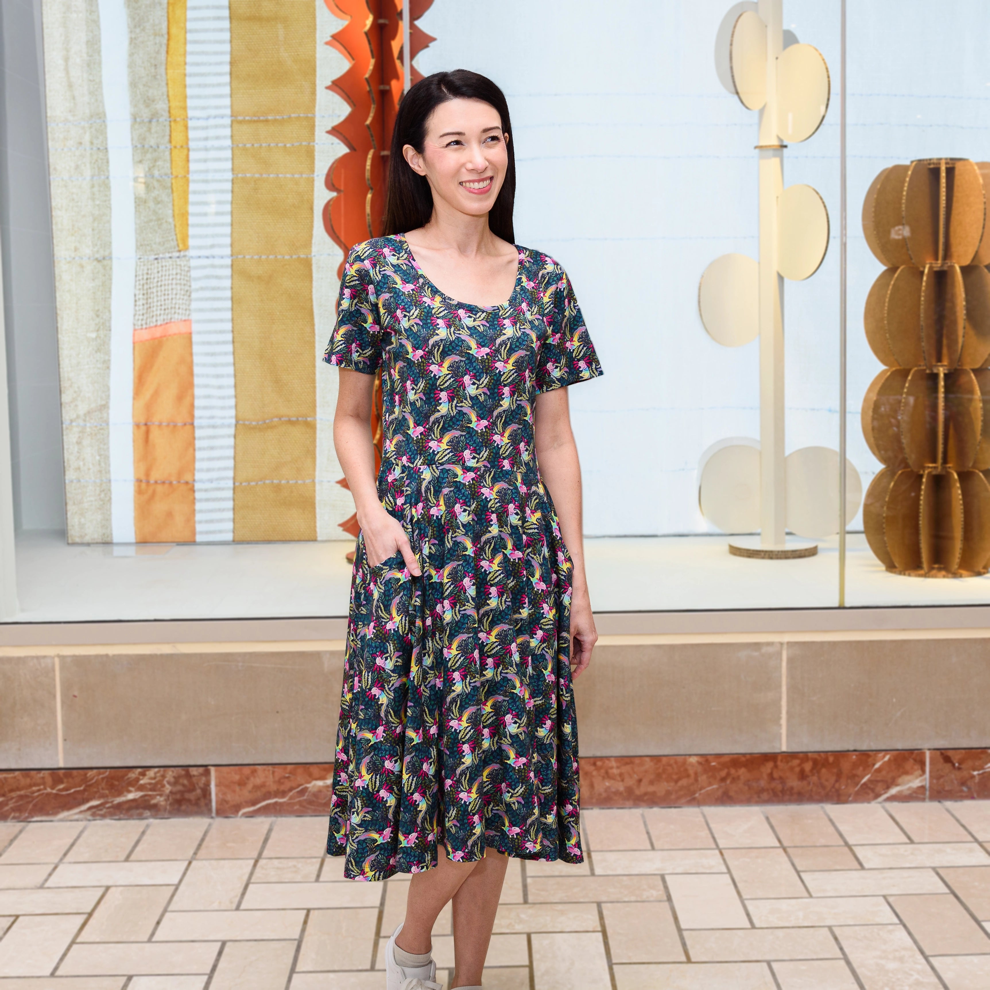 Rainbow Axolotl Twirl Dress with Pockets