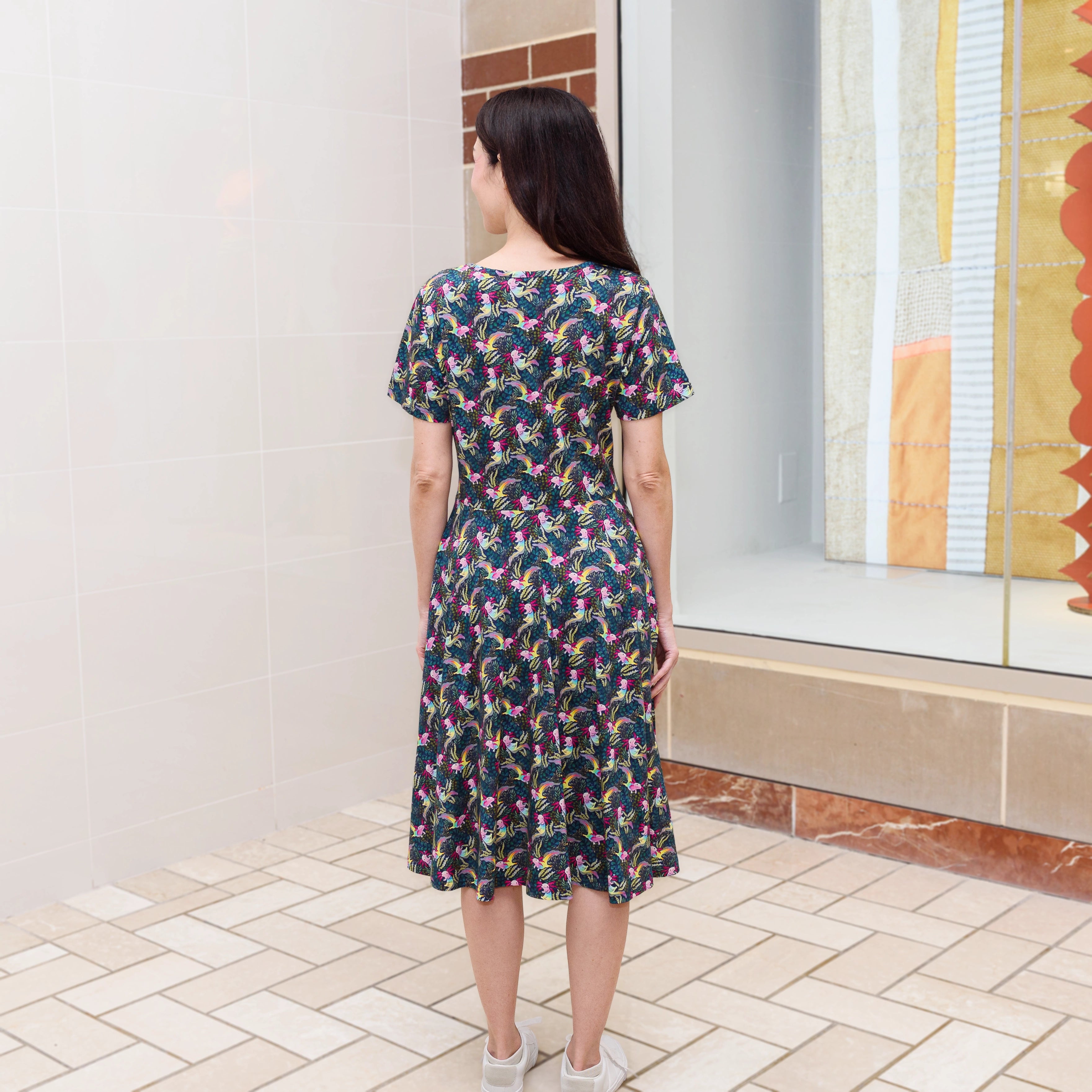 Rainbow Axolotl Twirl Dress with Pockets
