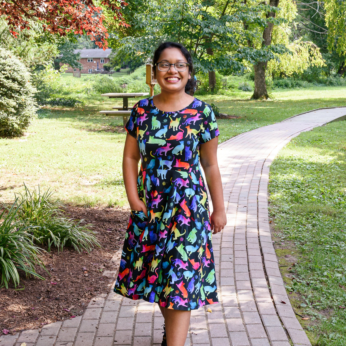 Rainbow Cats String Theory Petite Twirl Dress with Pockets