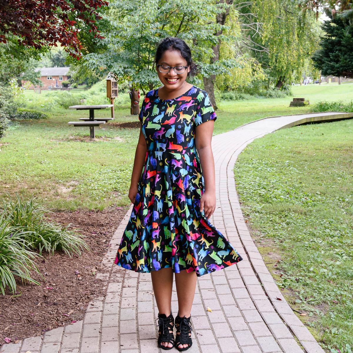 Rainbow Cats String Theory Petite Twirl Dress with Pockets
