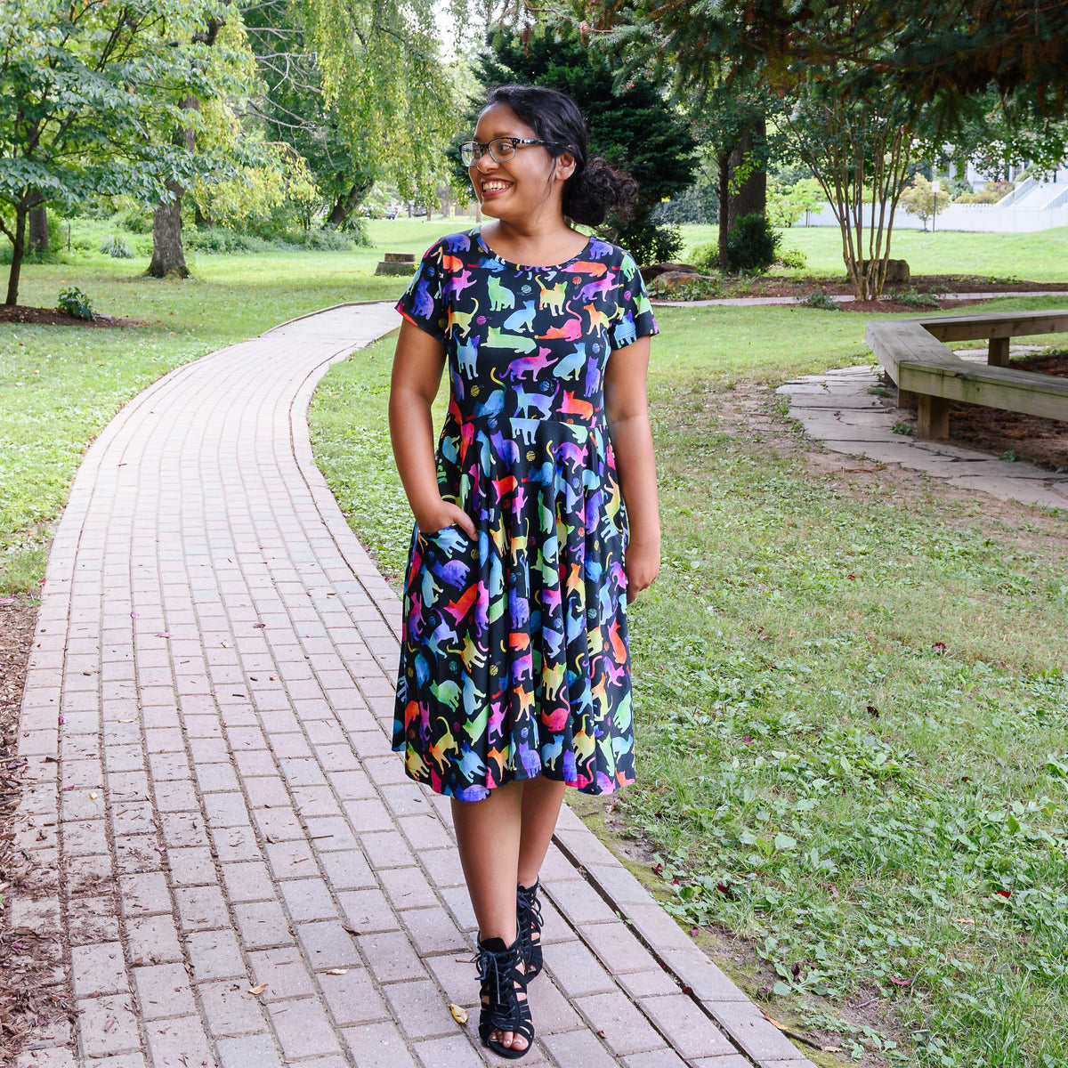 Rainbow Cats String Theory Petite Twirl Dress with Pockets