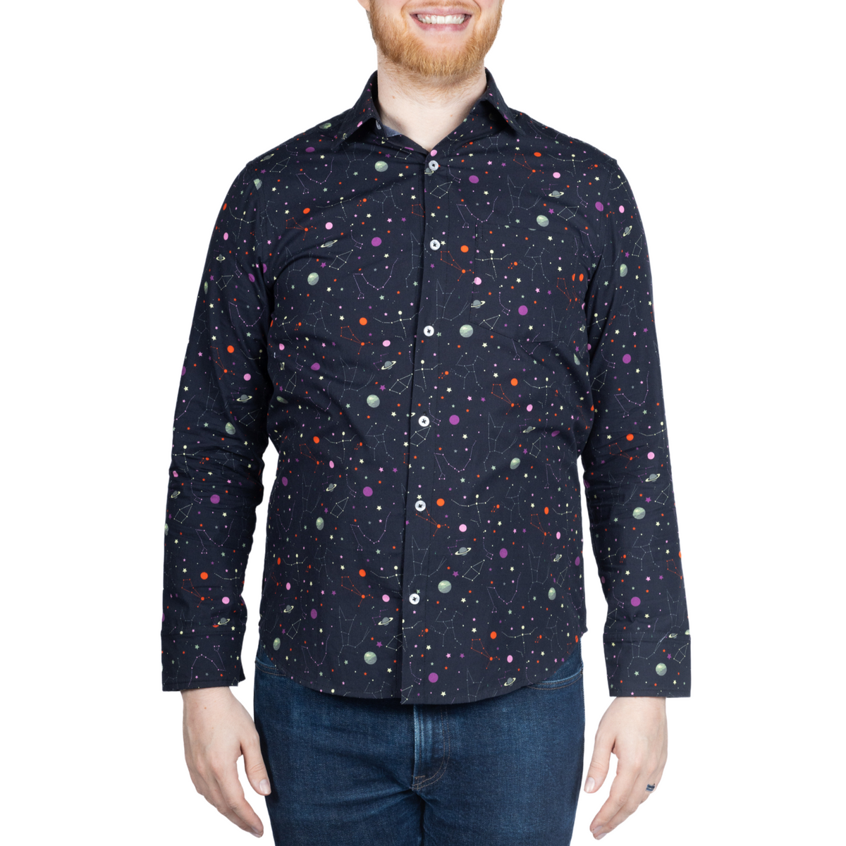 constellation dress shirt Moon Sun Long Sleeve Men Button Up Shirt, Space Stars Universe Constel   Starcove Fashion