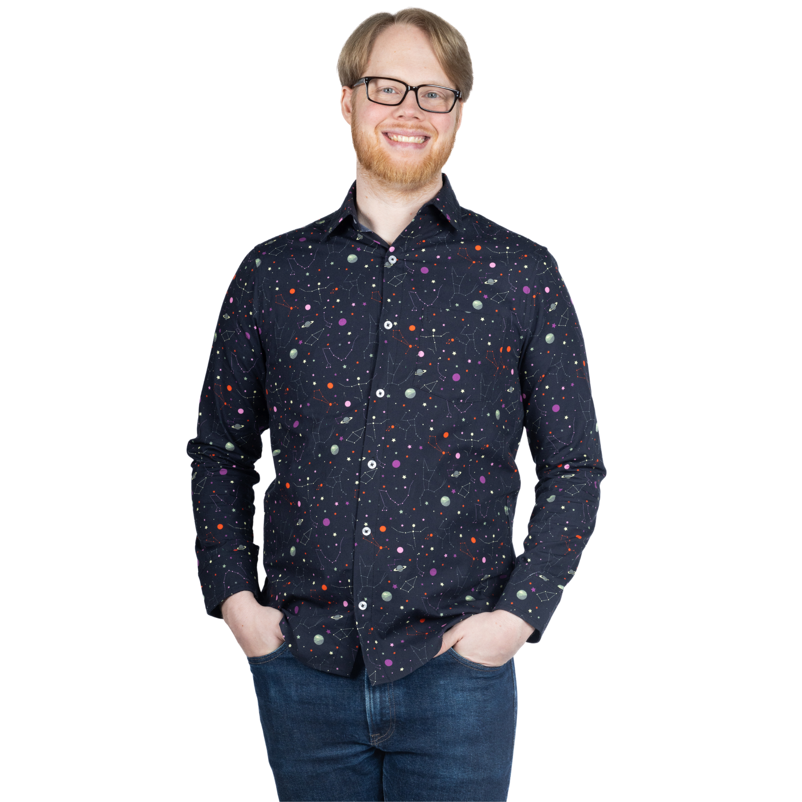 Rainbow Constellations Long Sleeve Button-Up Shirt