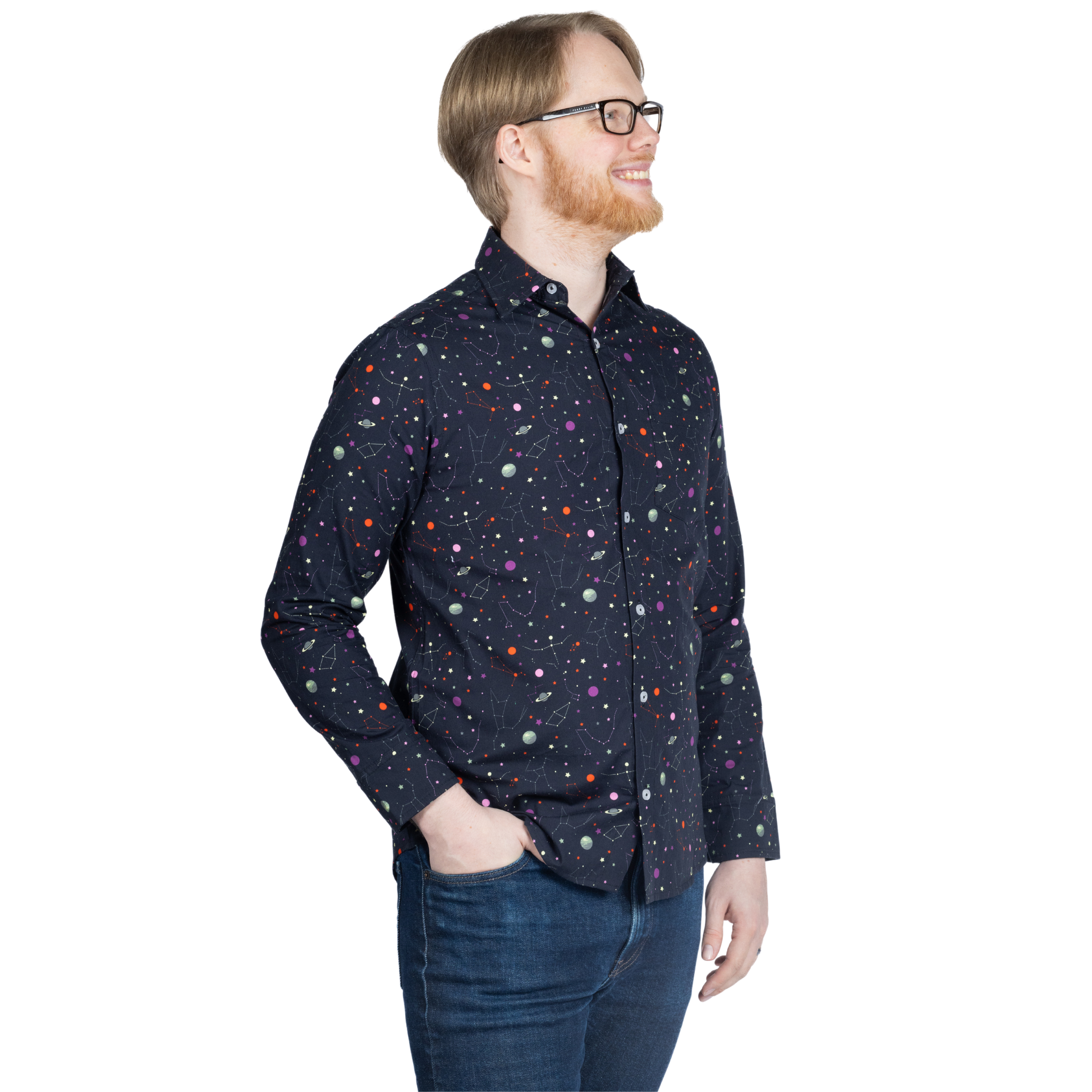 Rainbow Constellations Long Sleeve Button-Up Shirt