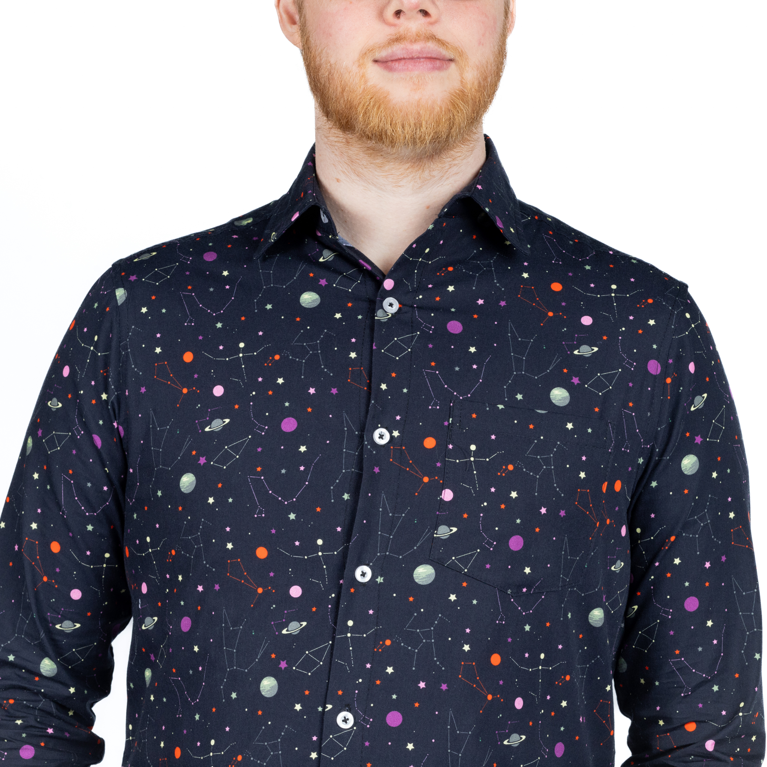 Rainbow Constellations Long Sleeve Button-Up Shirt