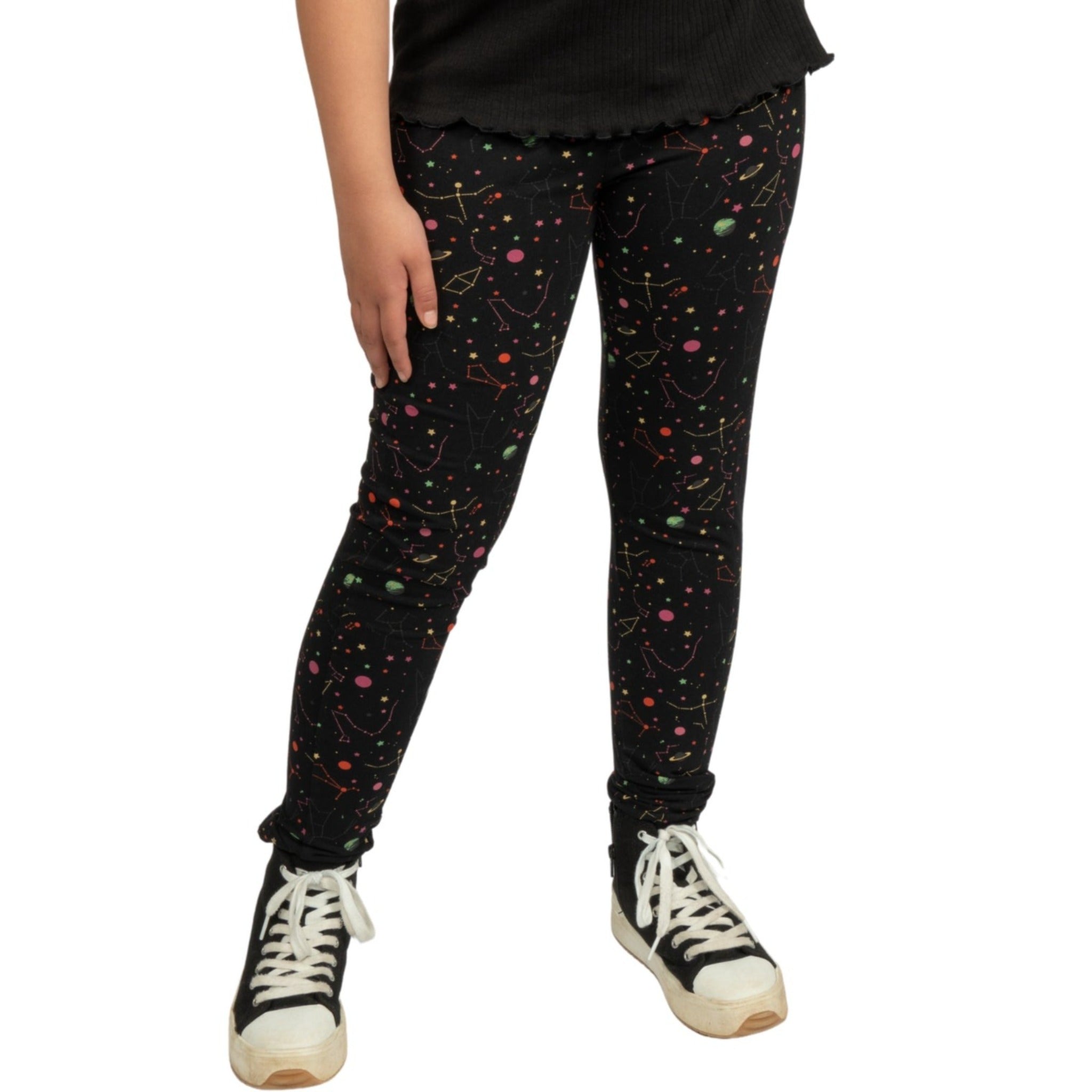 Rainbow Constellations Glow-in-the-Dark Kids Leggings with Pockets