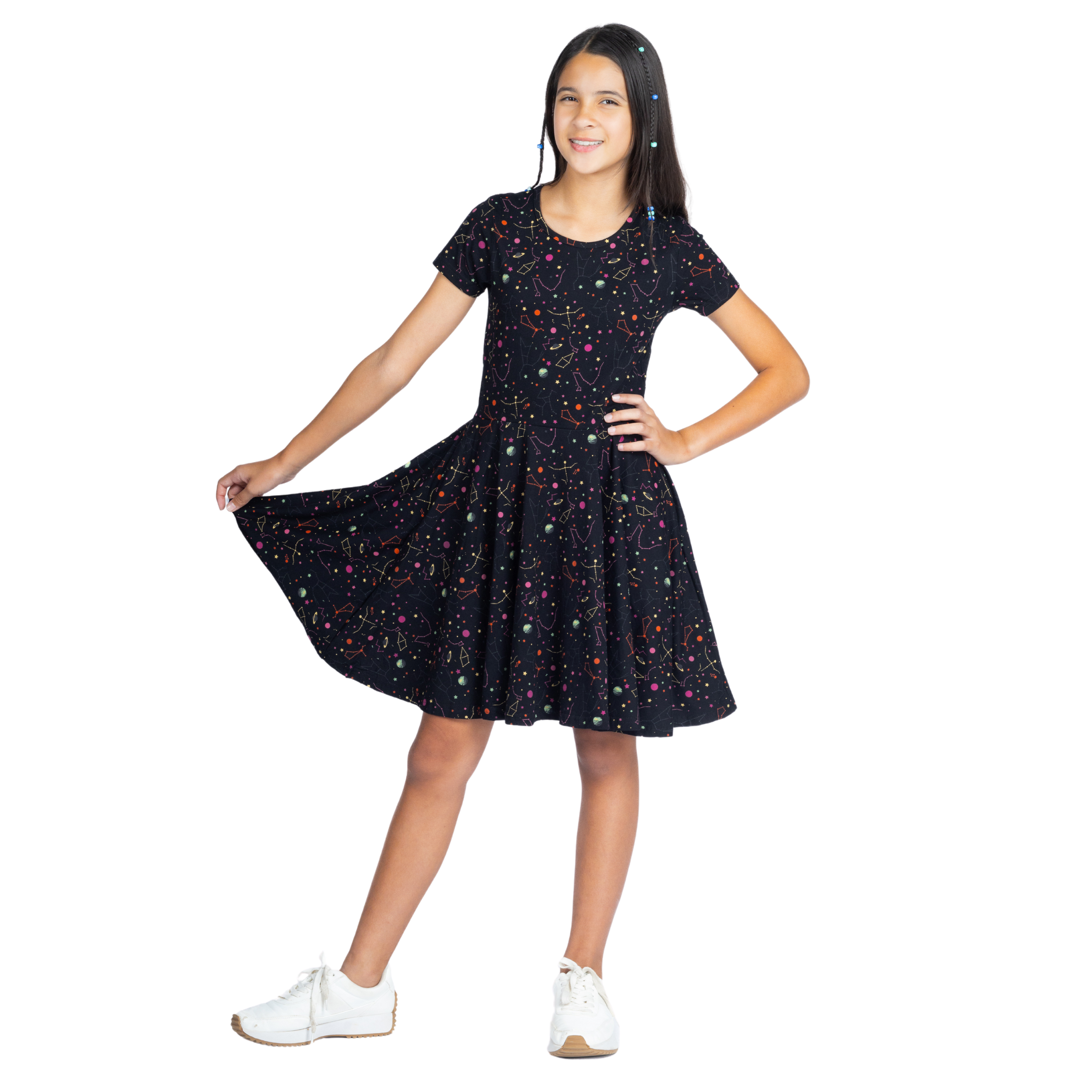 Rainbow Constellations Glow-in-the-Dark Kids Twirl Dress