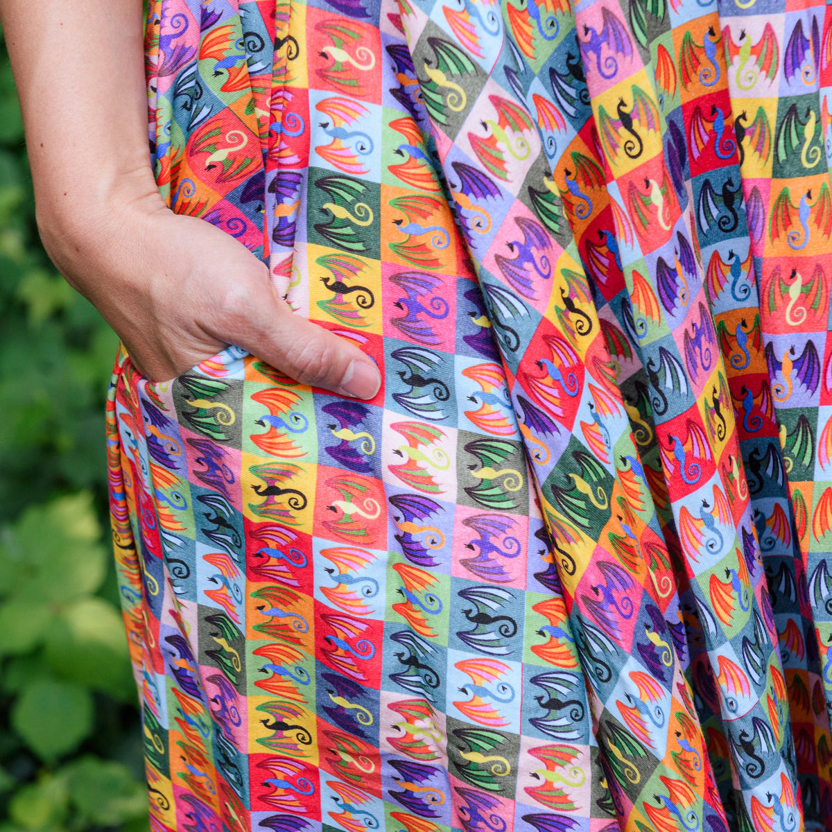 Rainbow Dragons Skater Dress with Pockets