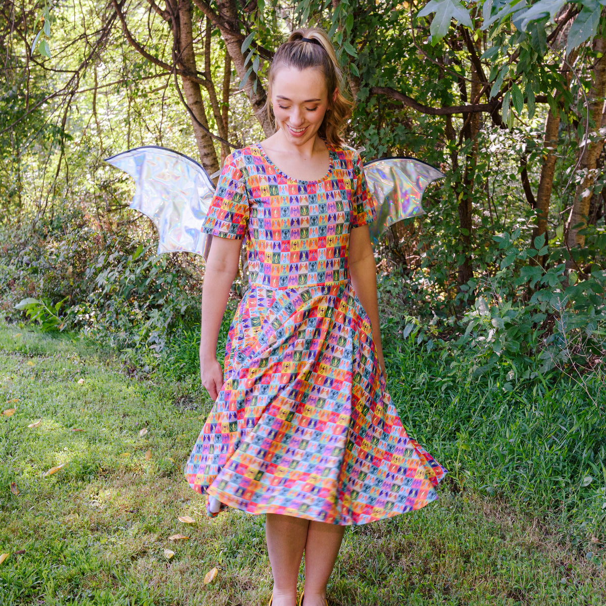 Rainbow Dragons Twirl Dress with Pockets