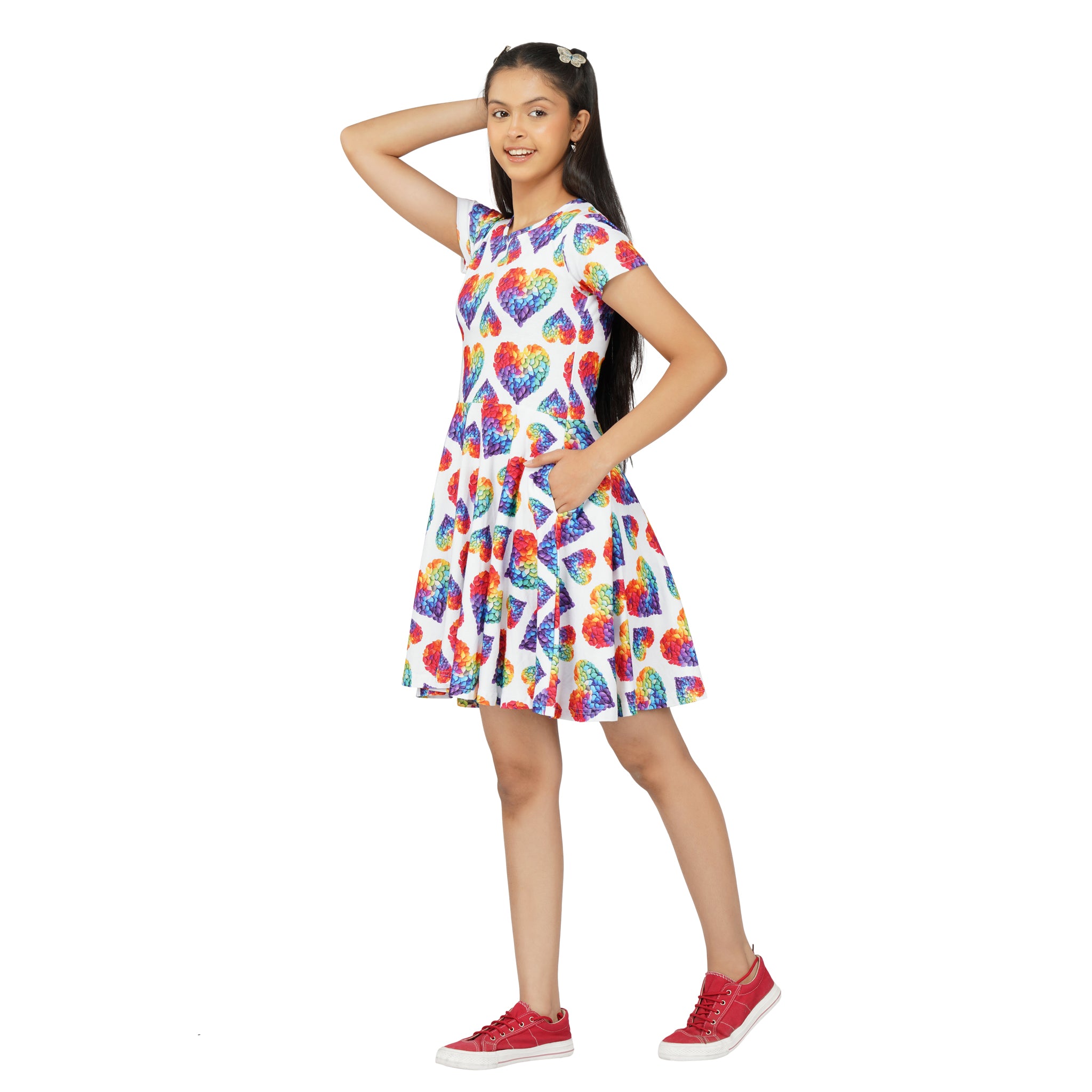 Rainbow Blossom Hearts Kids Twirl Dress