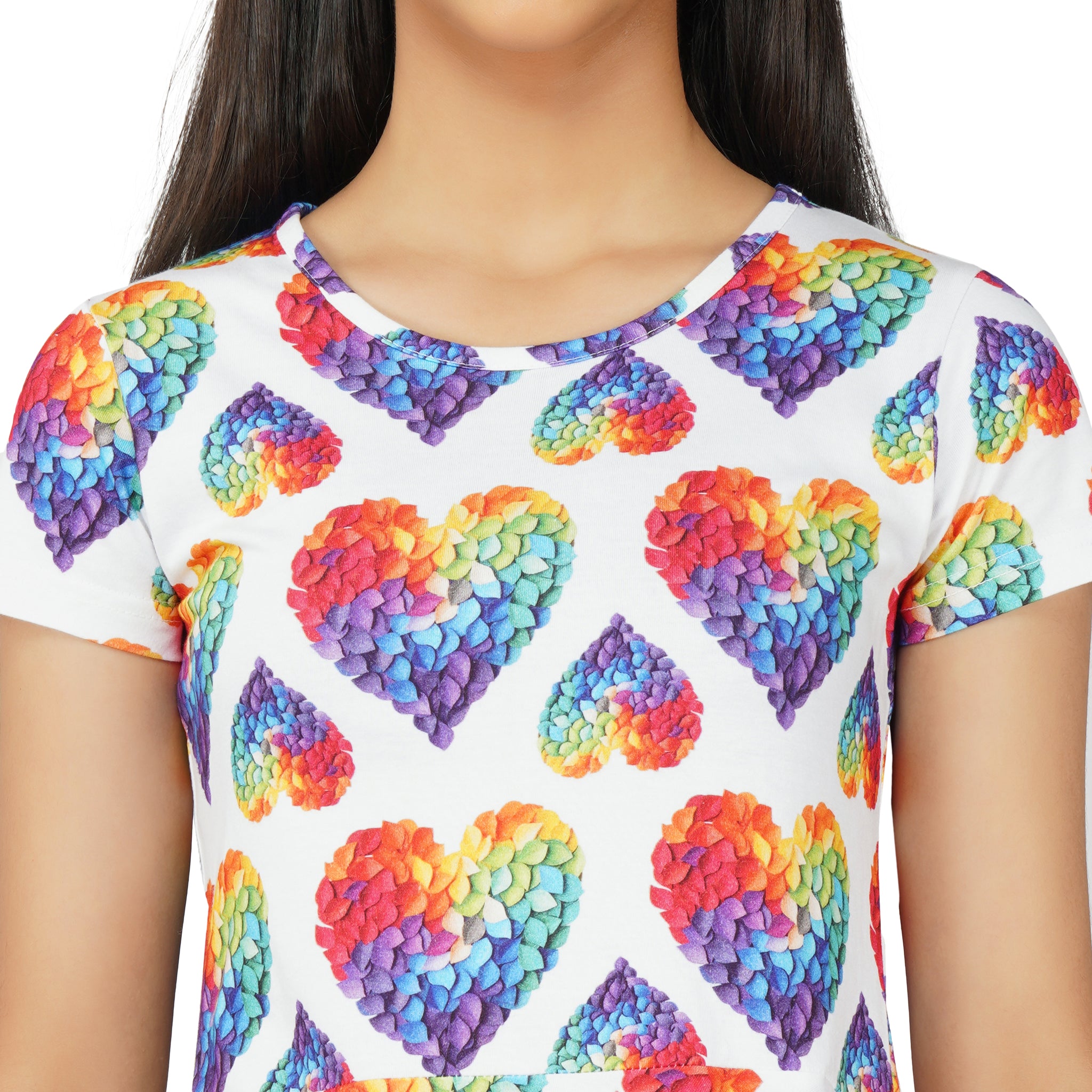 Rainbow Blossom Hearts Kids Twirl Dress