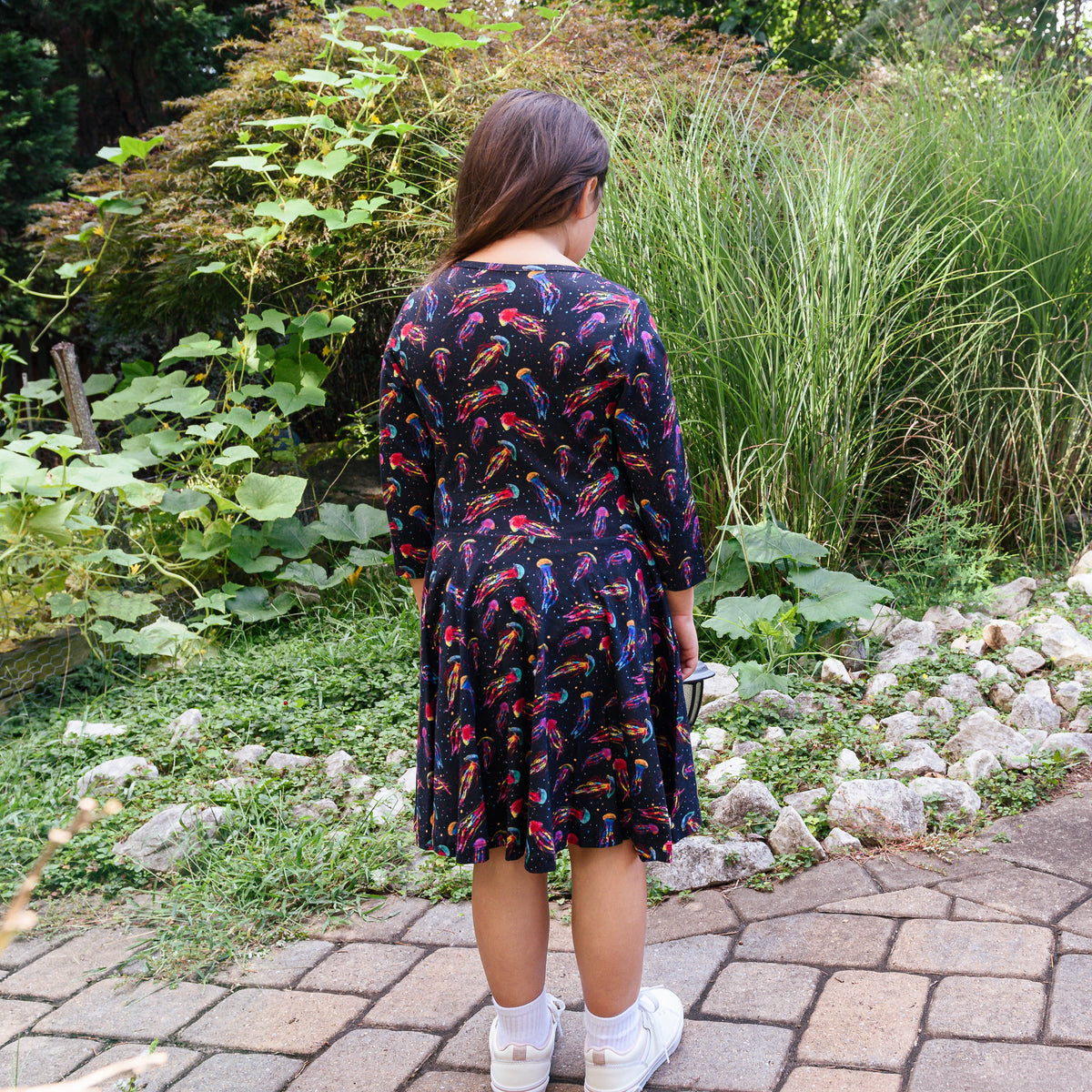 Rainbow Jellyfish Kids Twirl Dress with Pockets