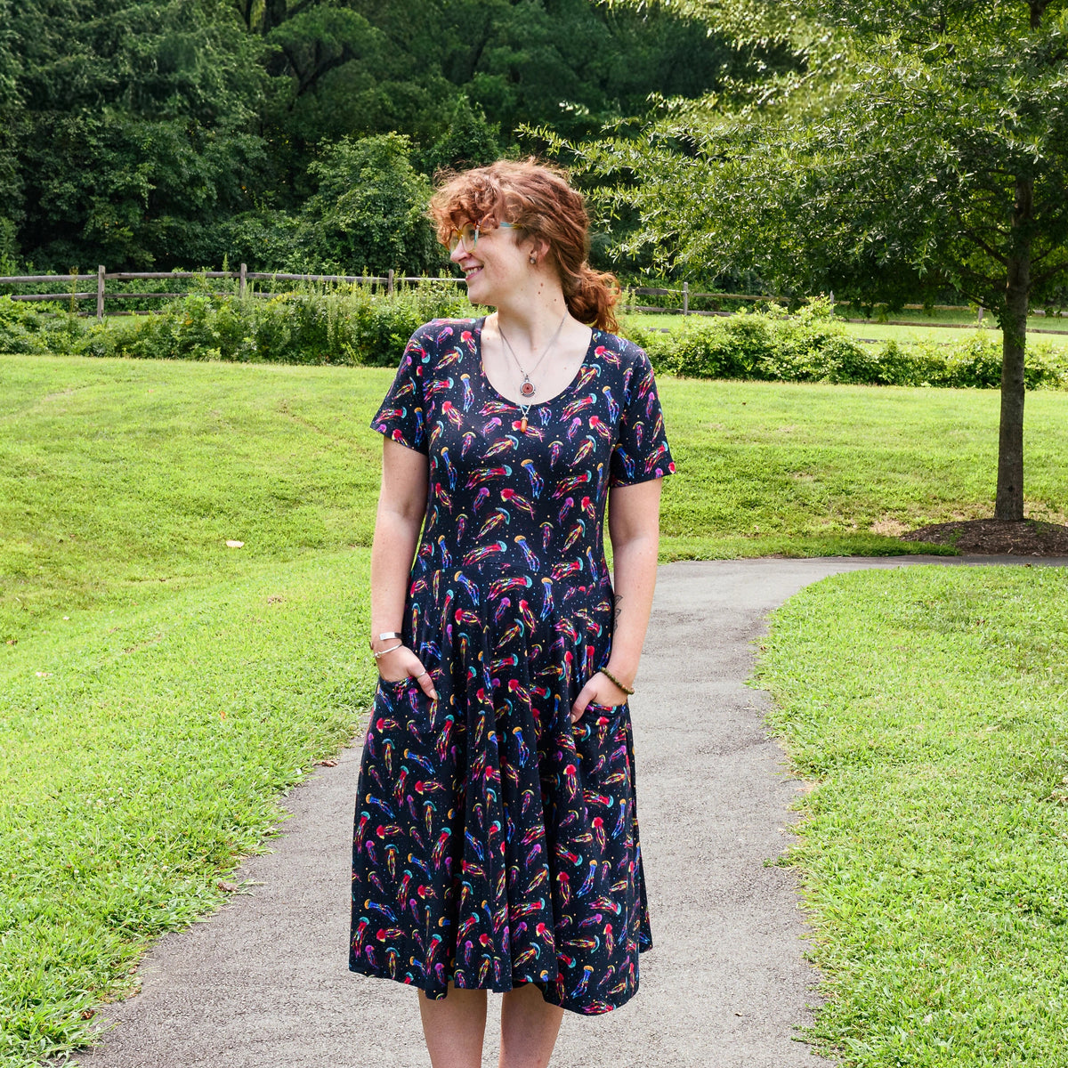 Rainbow Jellyfish Twirl Dress with Pockets