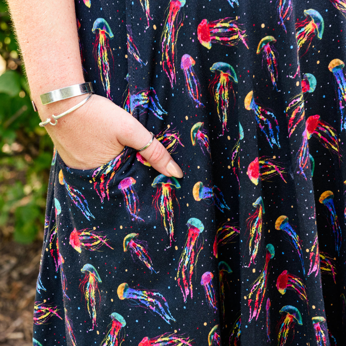 Rainbow Jellyfish Twirl Dress with Pockets