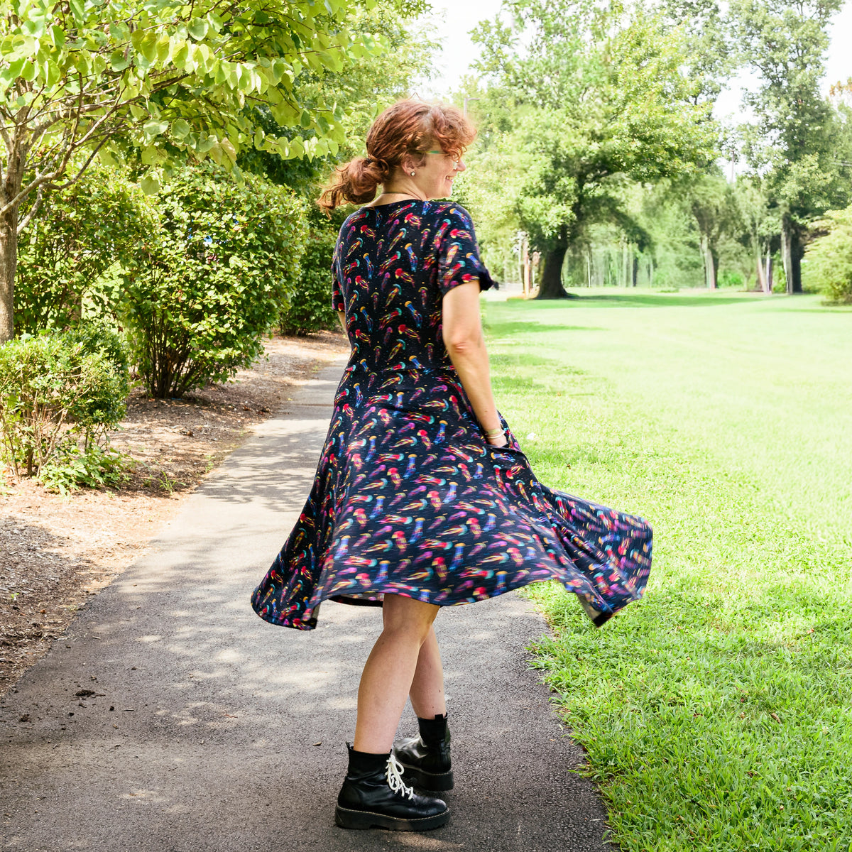 Rainbow Jellyfish Twirl Dress with Pockets
