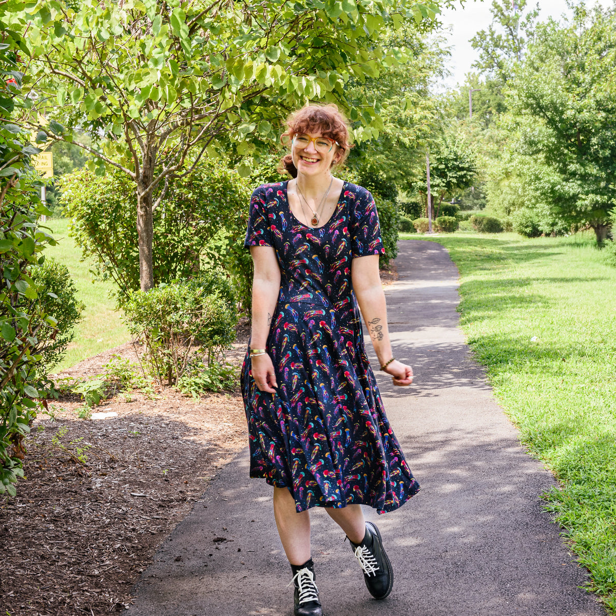 Rainbow Jellyfish Twirl Dress with Pockets