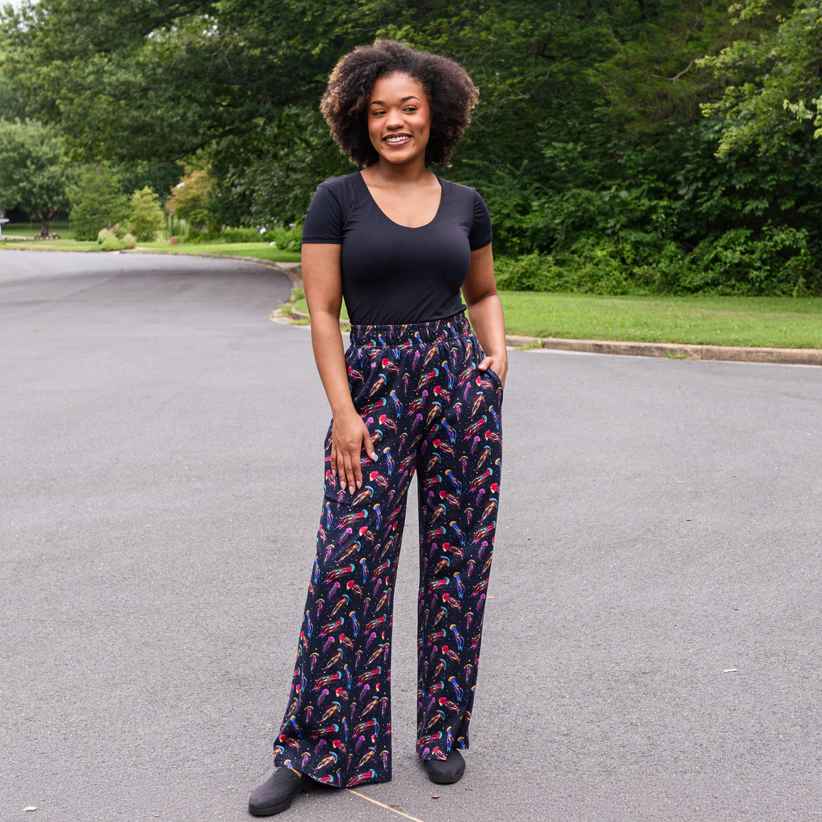 Rainbow Jellyfish Palazzo Pants with Pockets