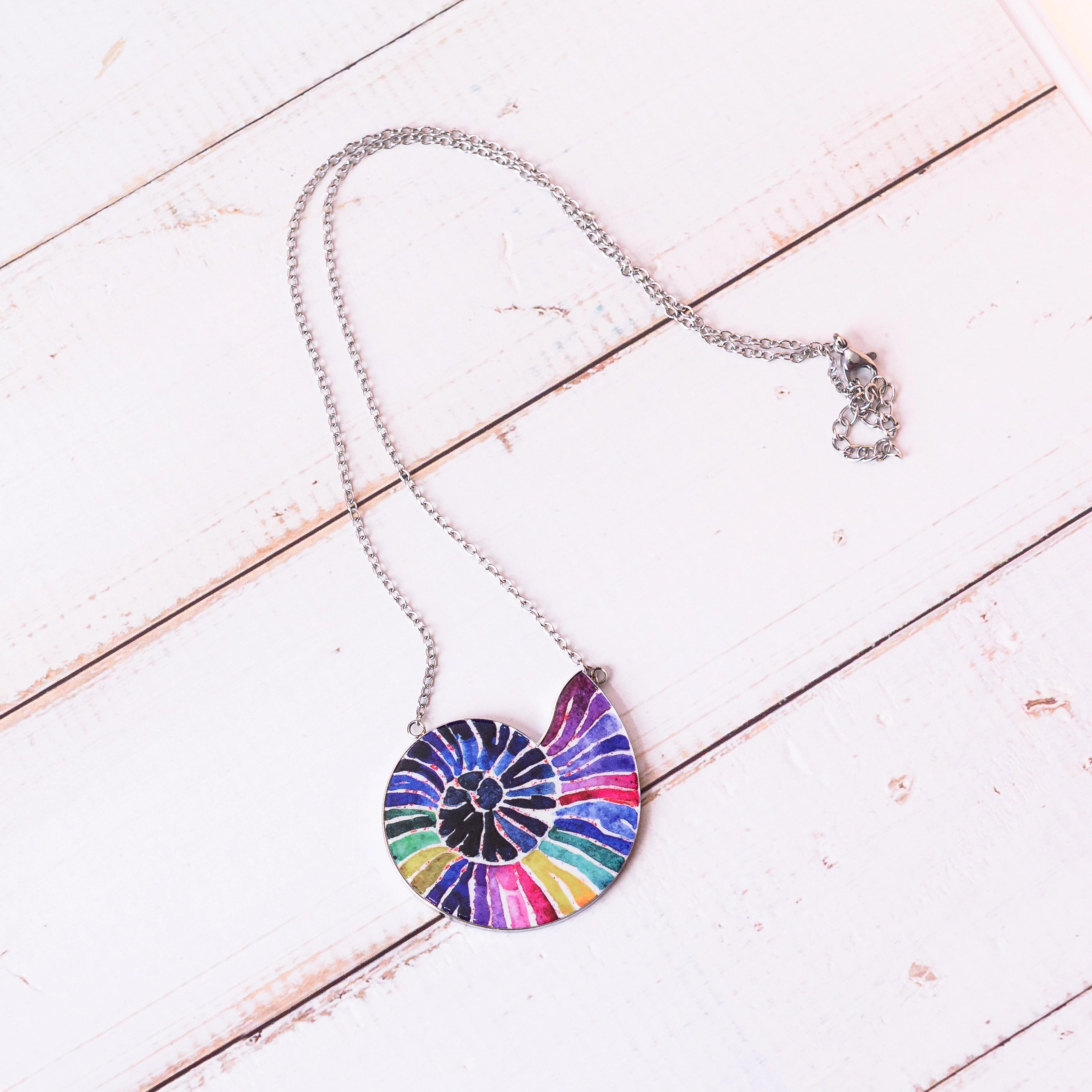 Rainbow Nautilus Stainless Steel Necklace