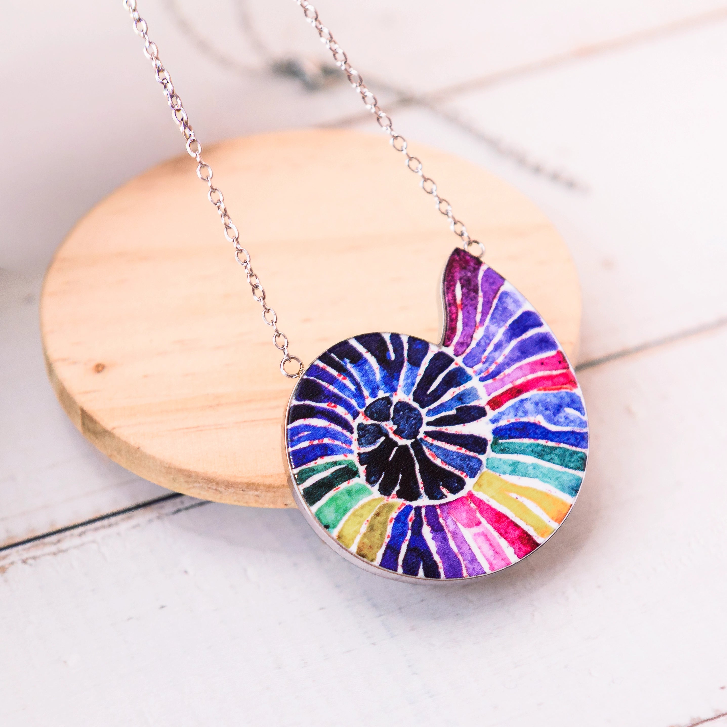 Rainbow Nautilus Stainless Steel Necklace