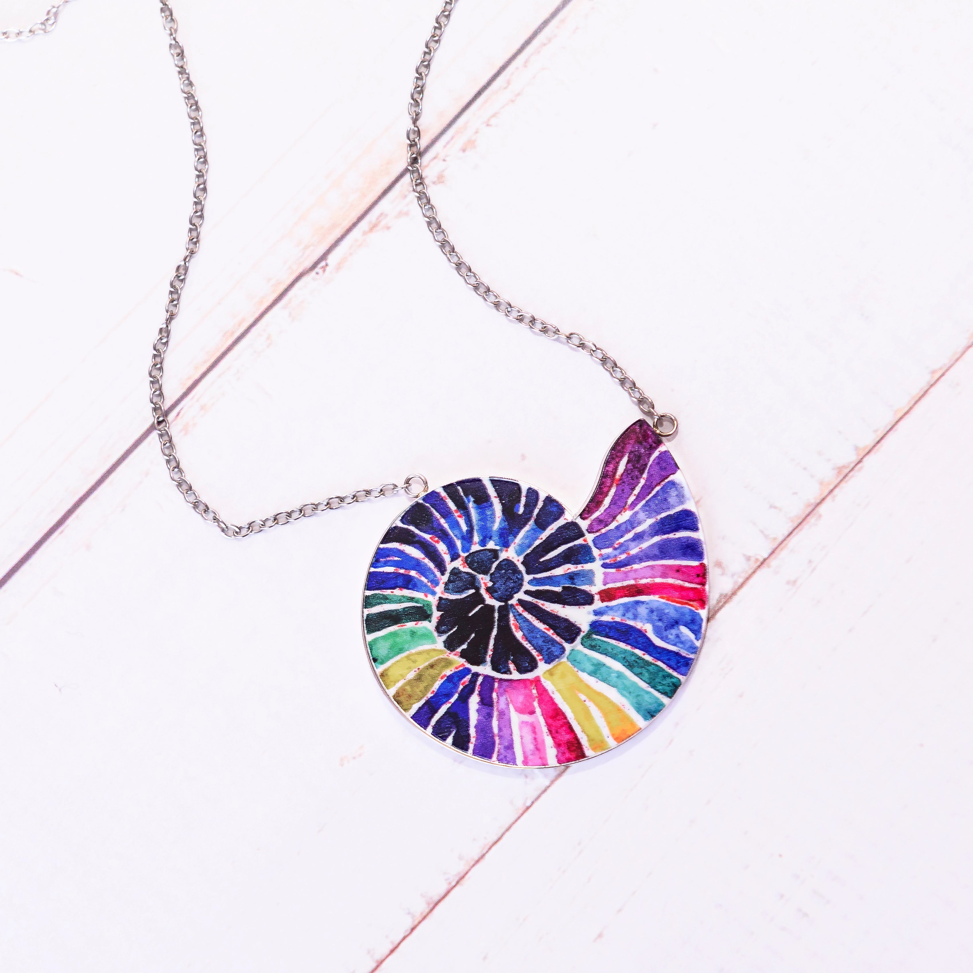 Rainbow Nautilus Stainless Steel Necklace