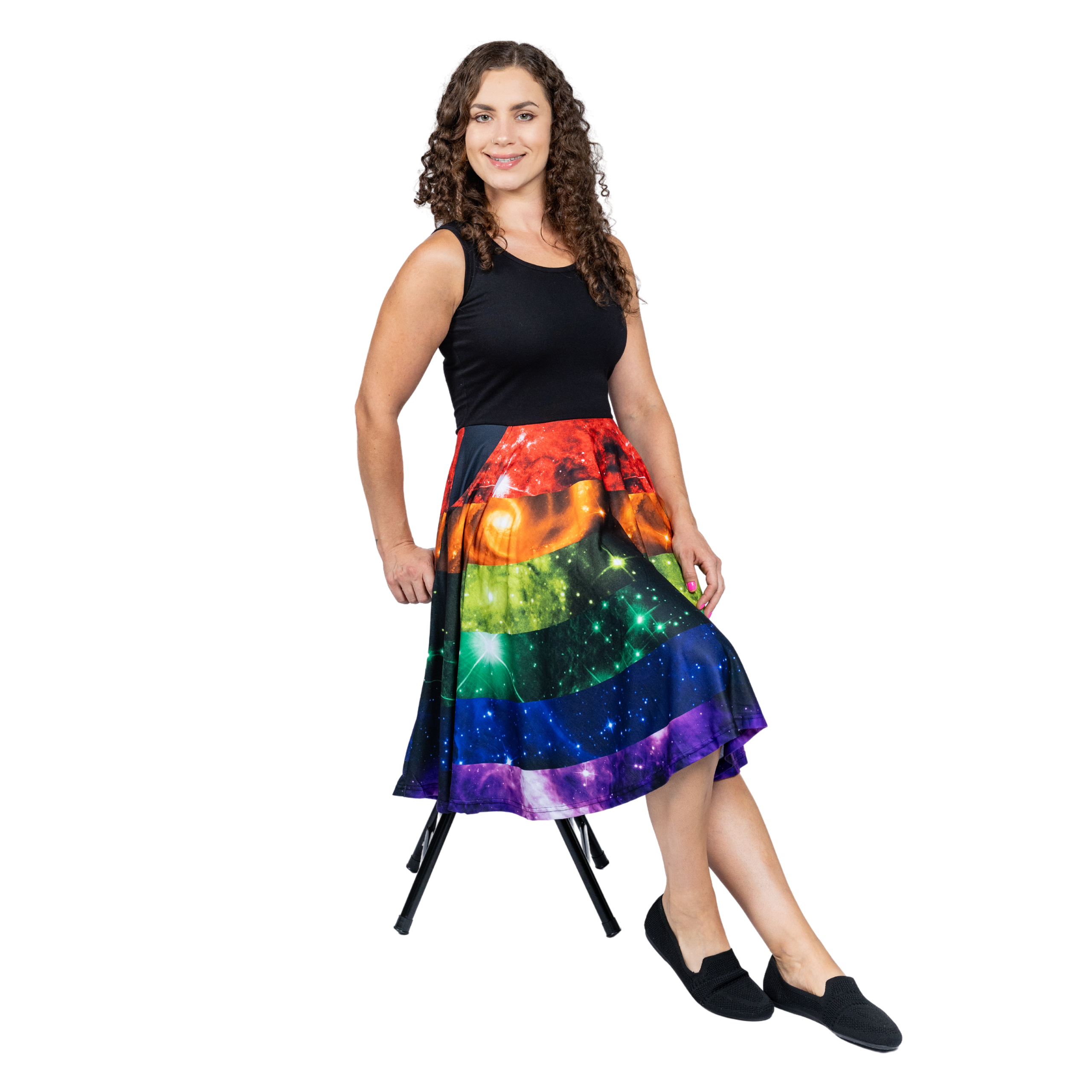 Rainbow Nebula Sleeveless Full Twirl Dress