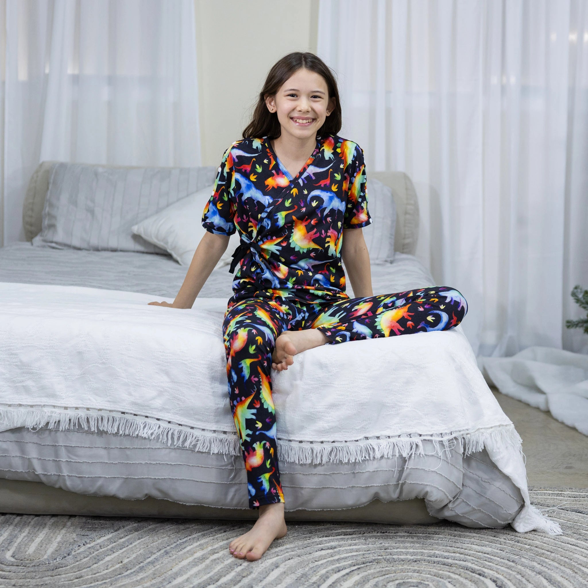 Rainbowsaurus Kimono Gown and Pants Pajamas Set