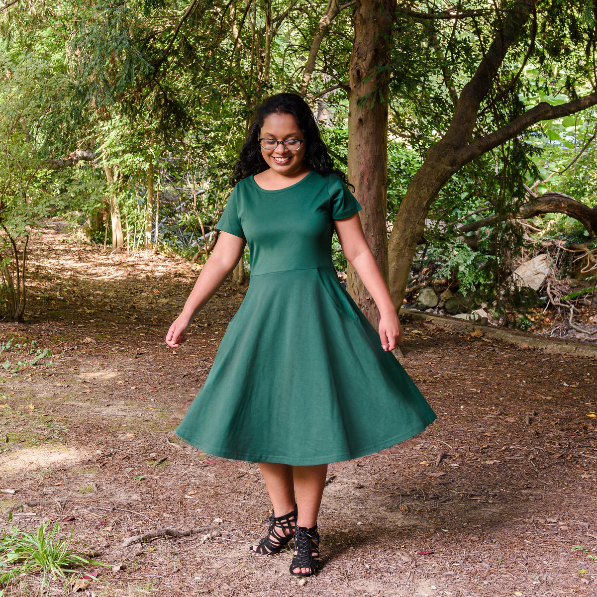 Rainforest Green Petite Twirl Dress with Pockets