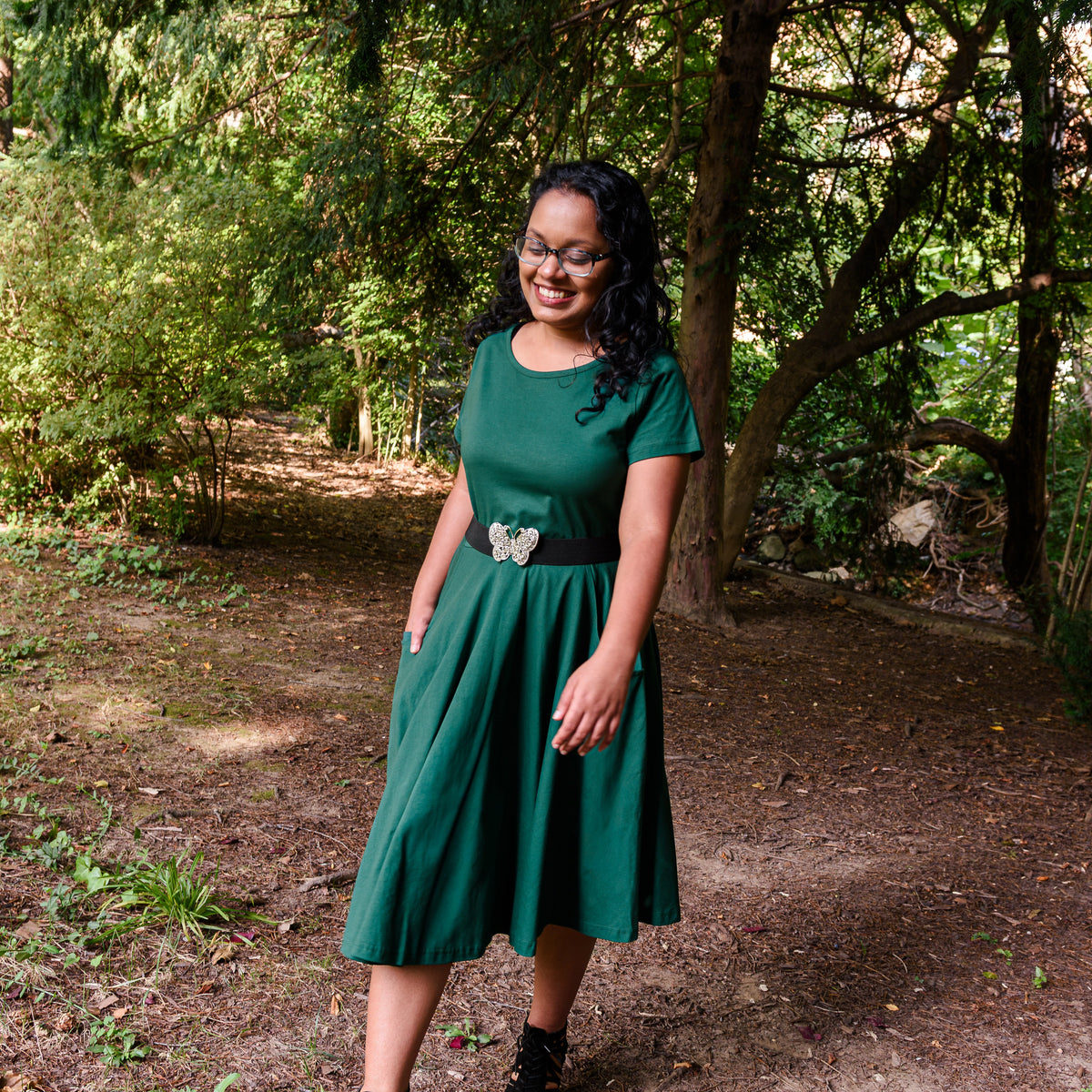 Rainforest Green Petite Twirl Dress with Pockets