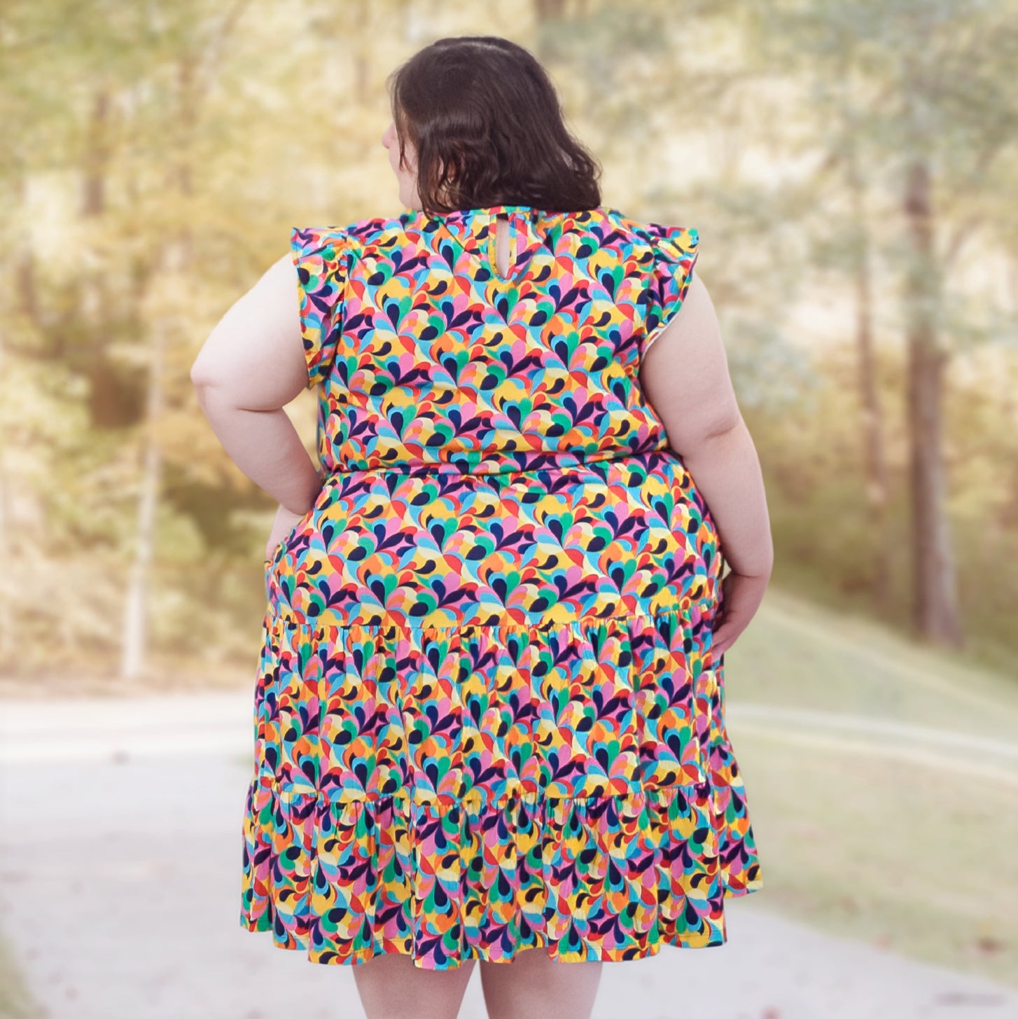 Retro Swirls Frill Dress with Pockets