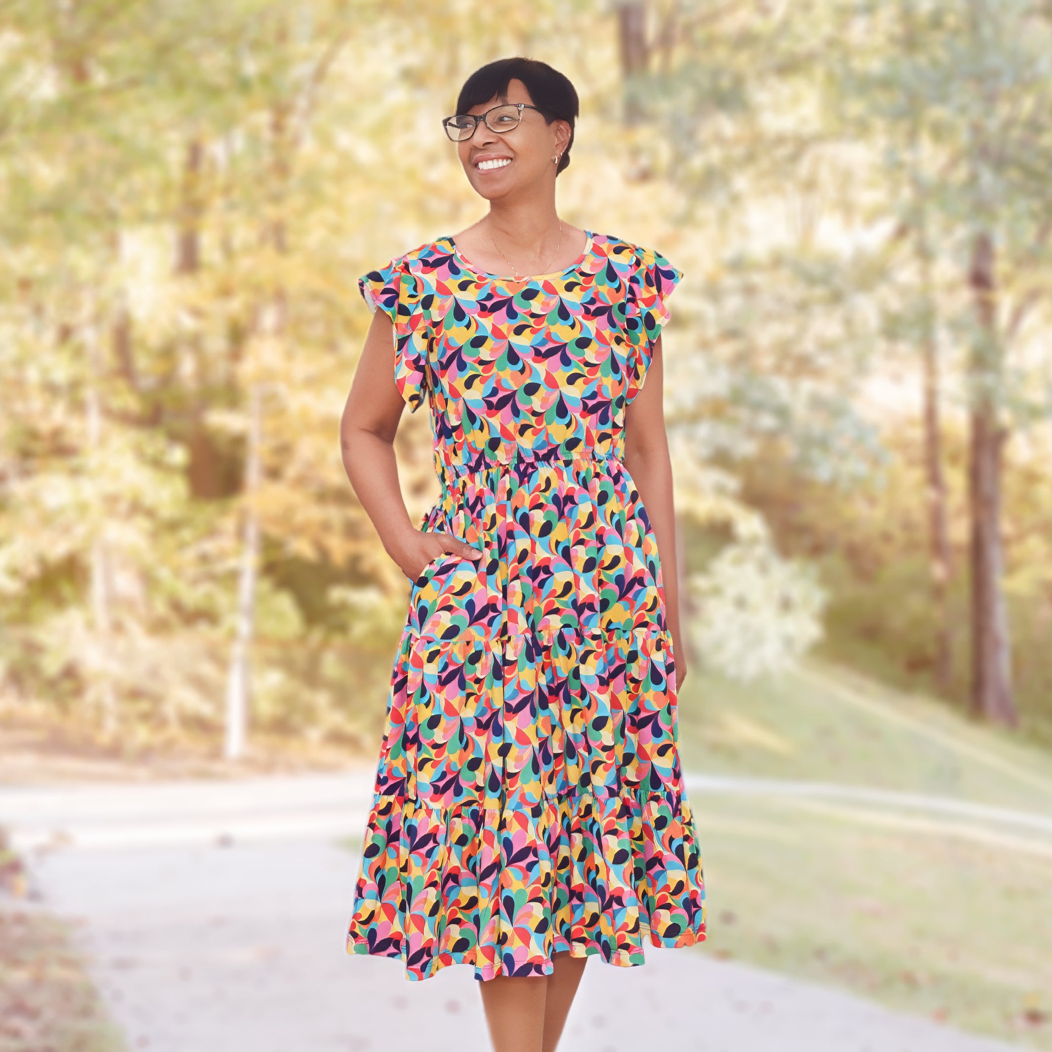 Retro Swirls Frill Dress
